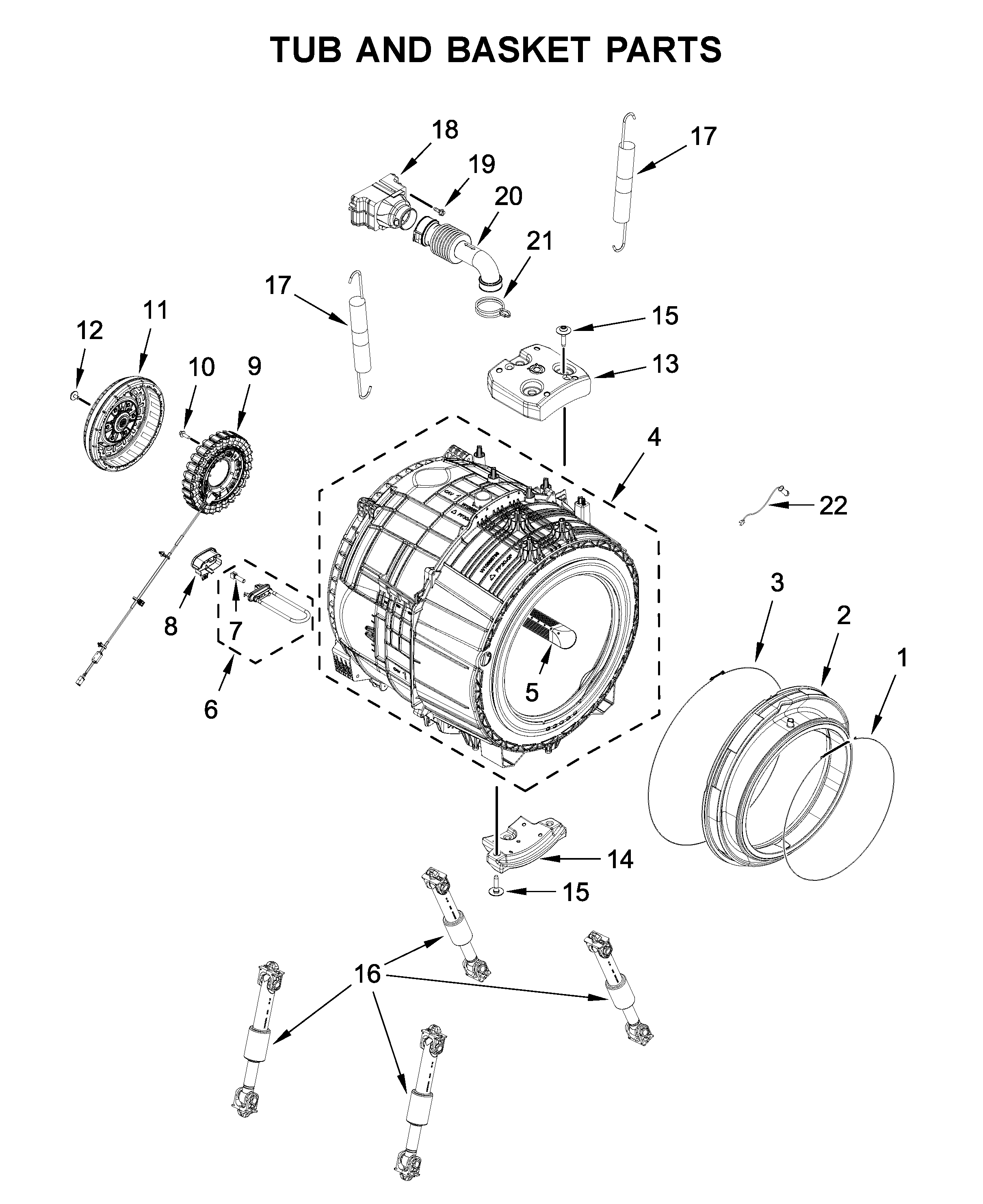 Maytag 8TMHW6630HW0 tub and basket parts diagram