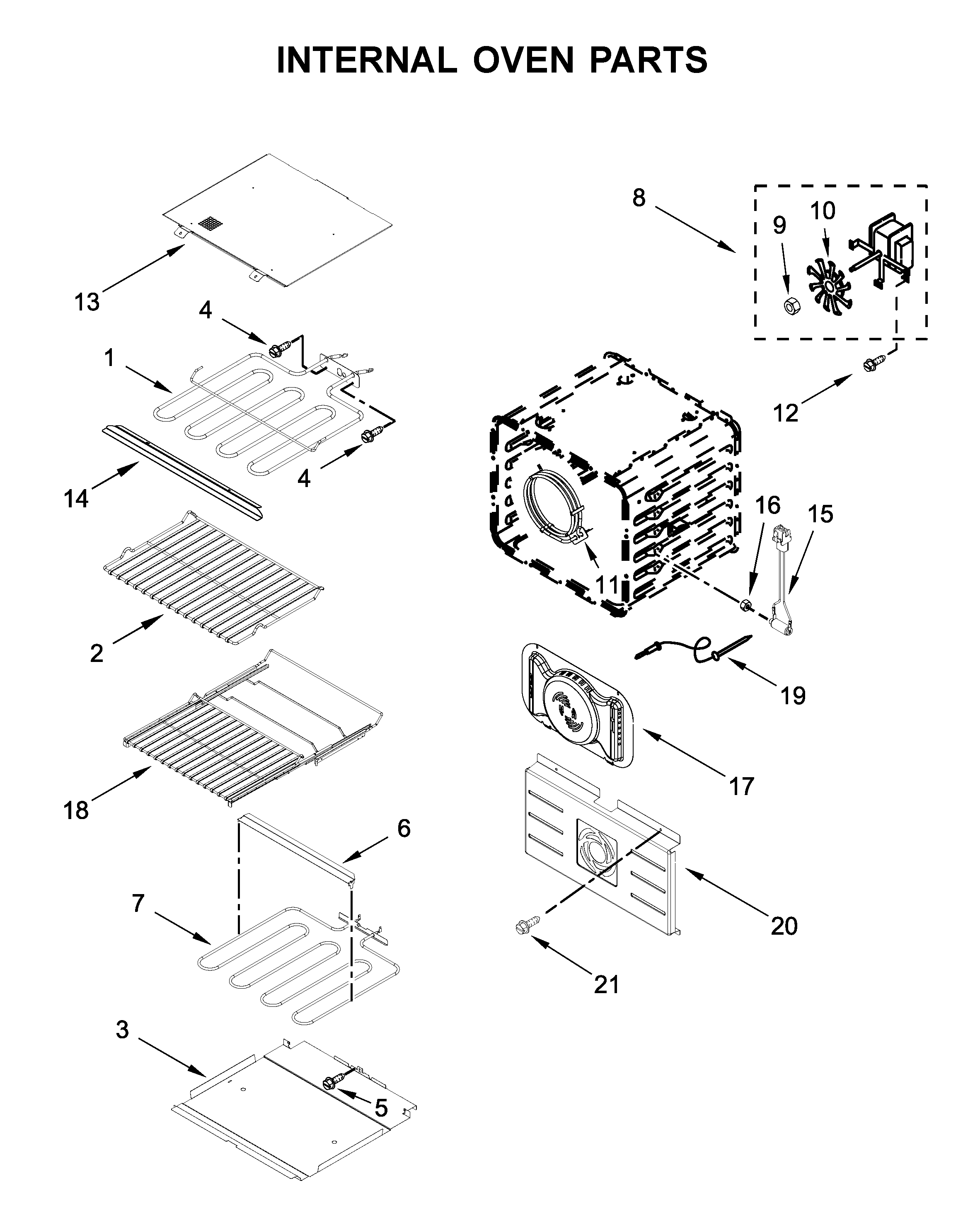 Jenn-Air JJW2830IL01 internal oven parts diagram