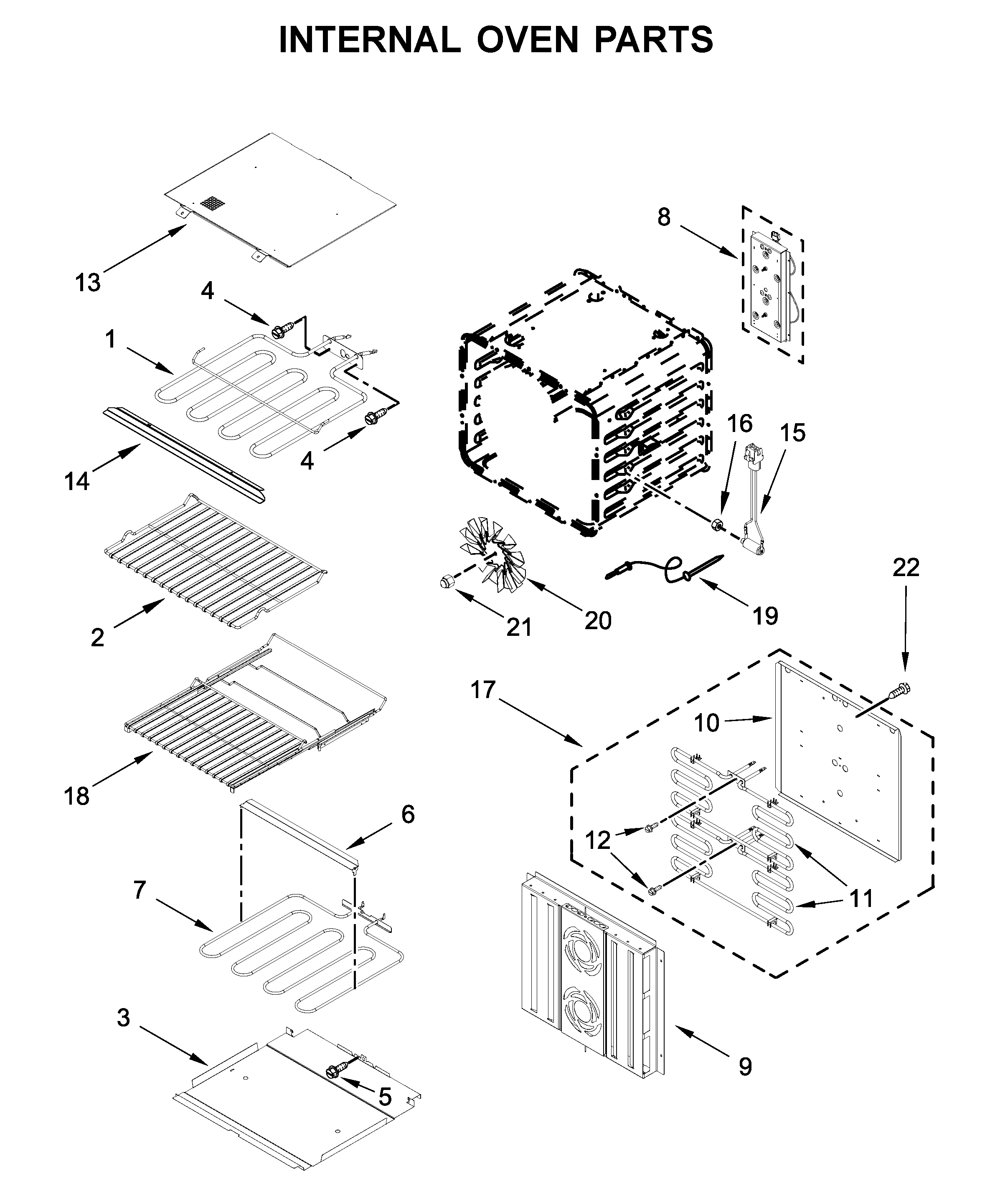 Jenn-Air JJW3830IL01 internal oven parts diagram