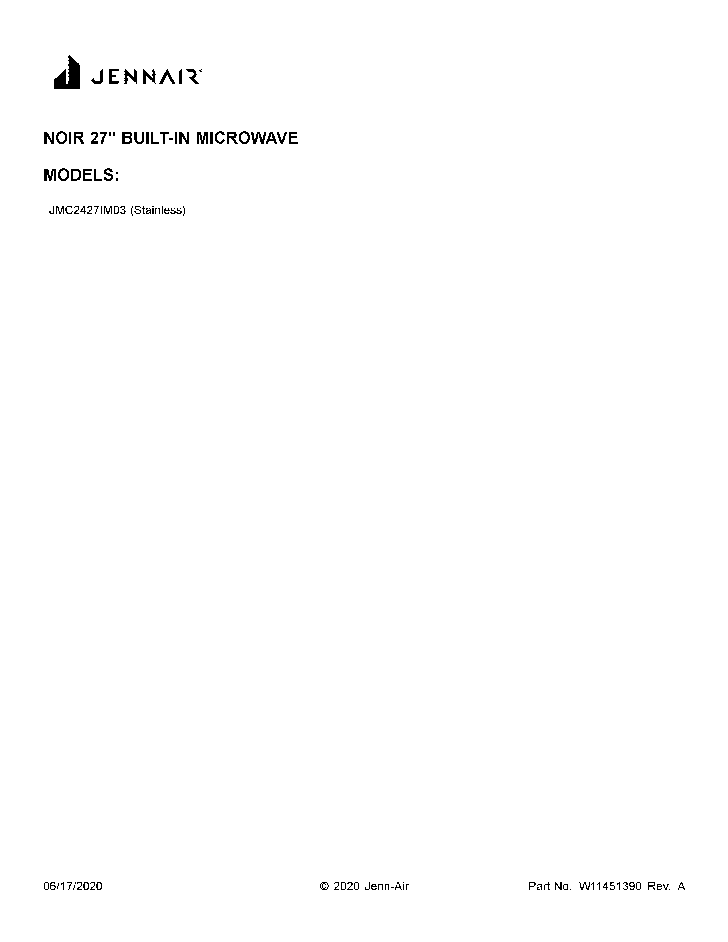 Jenn-Air JMC2427IM03 cover sheet diagram