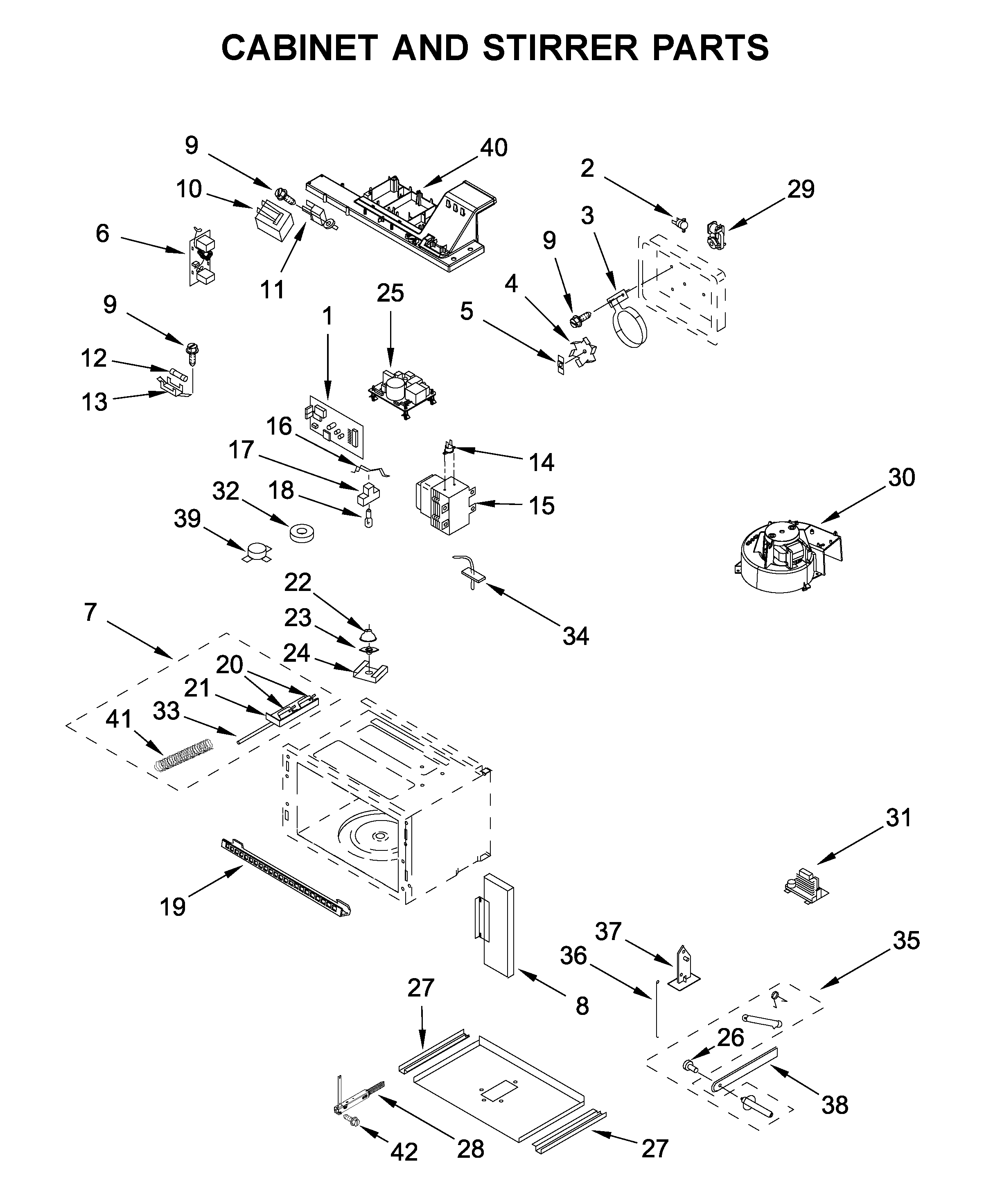 Jenn-Air JMC2427IM03 cabinet and stirrer parts diagram