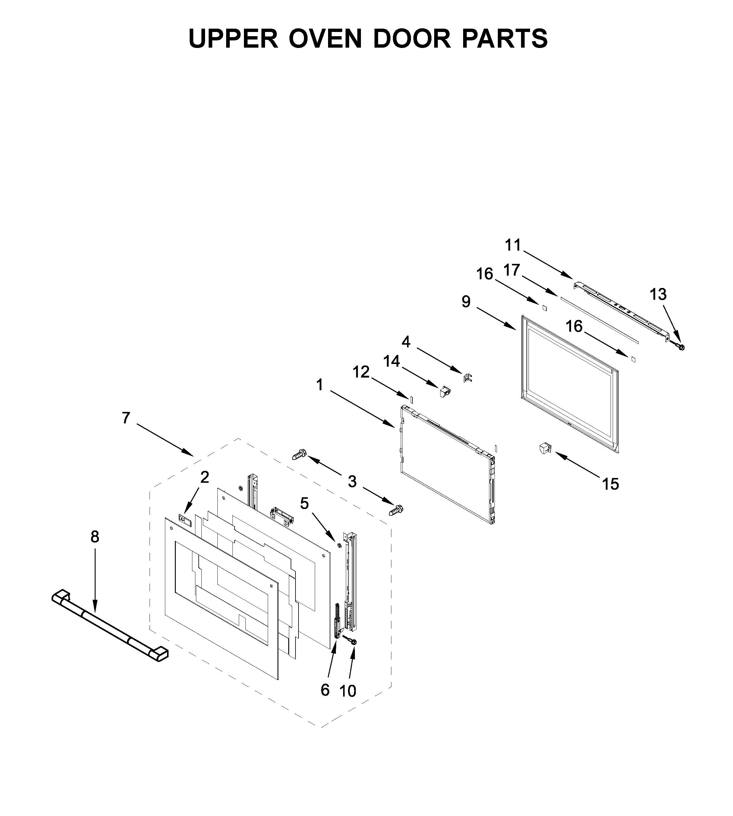 Jenn-Air JJW2827IL01 upper oven door parts diagram