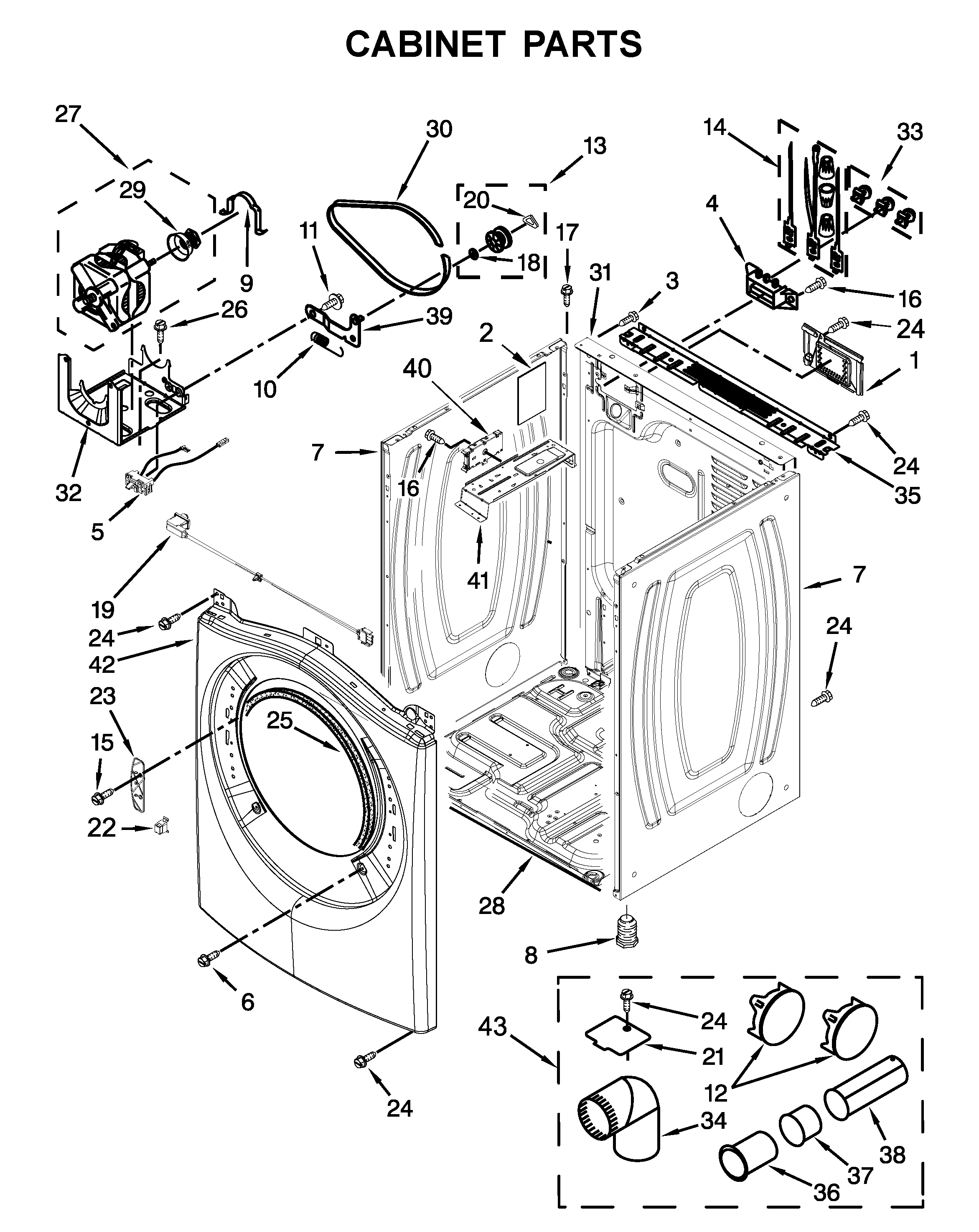 Whirlpool WED70HEBW0 cabinet parts diagram