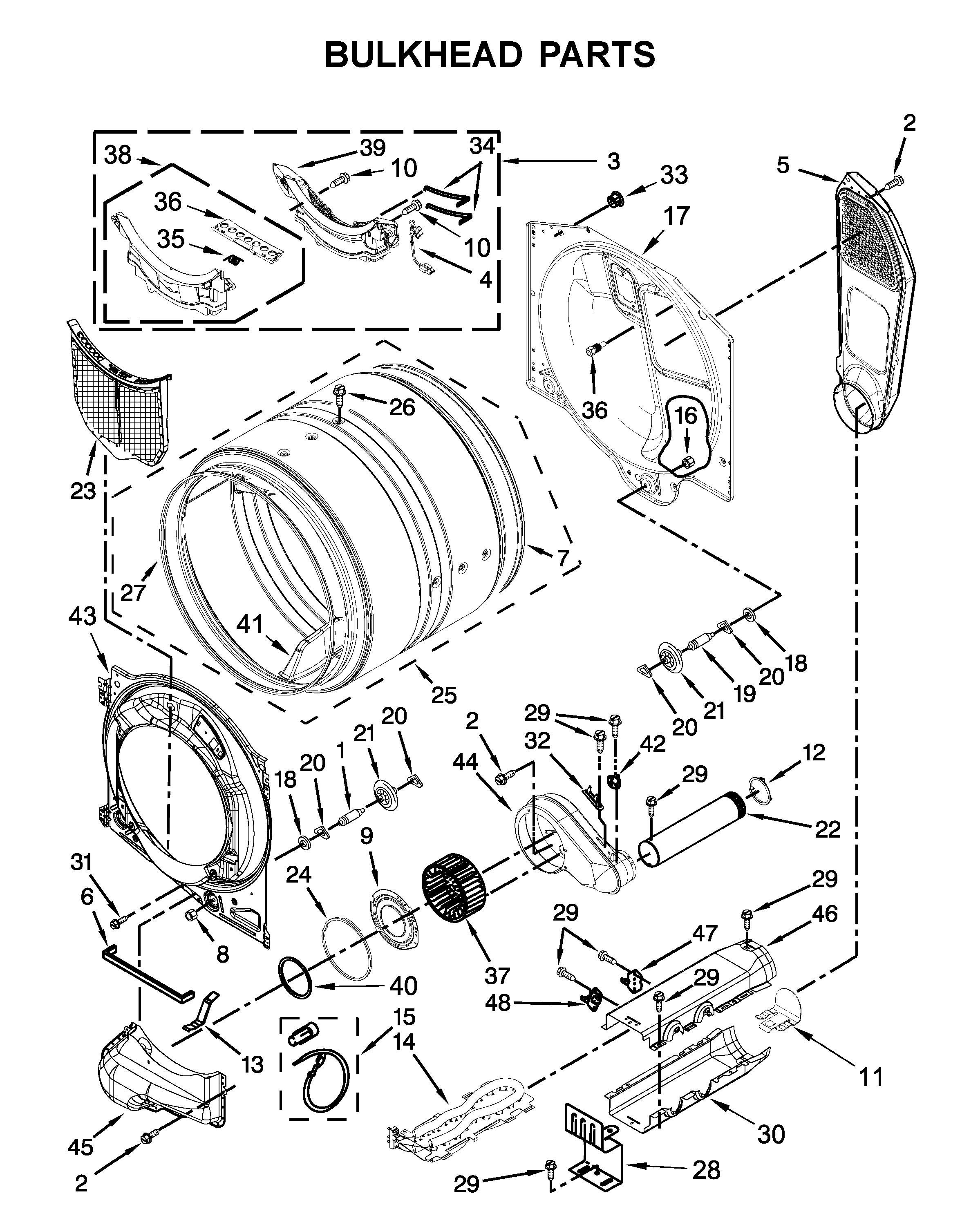 Whirlpool WED70HEBW0 bulkhead parts diagram