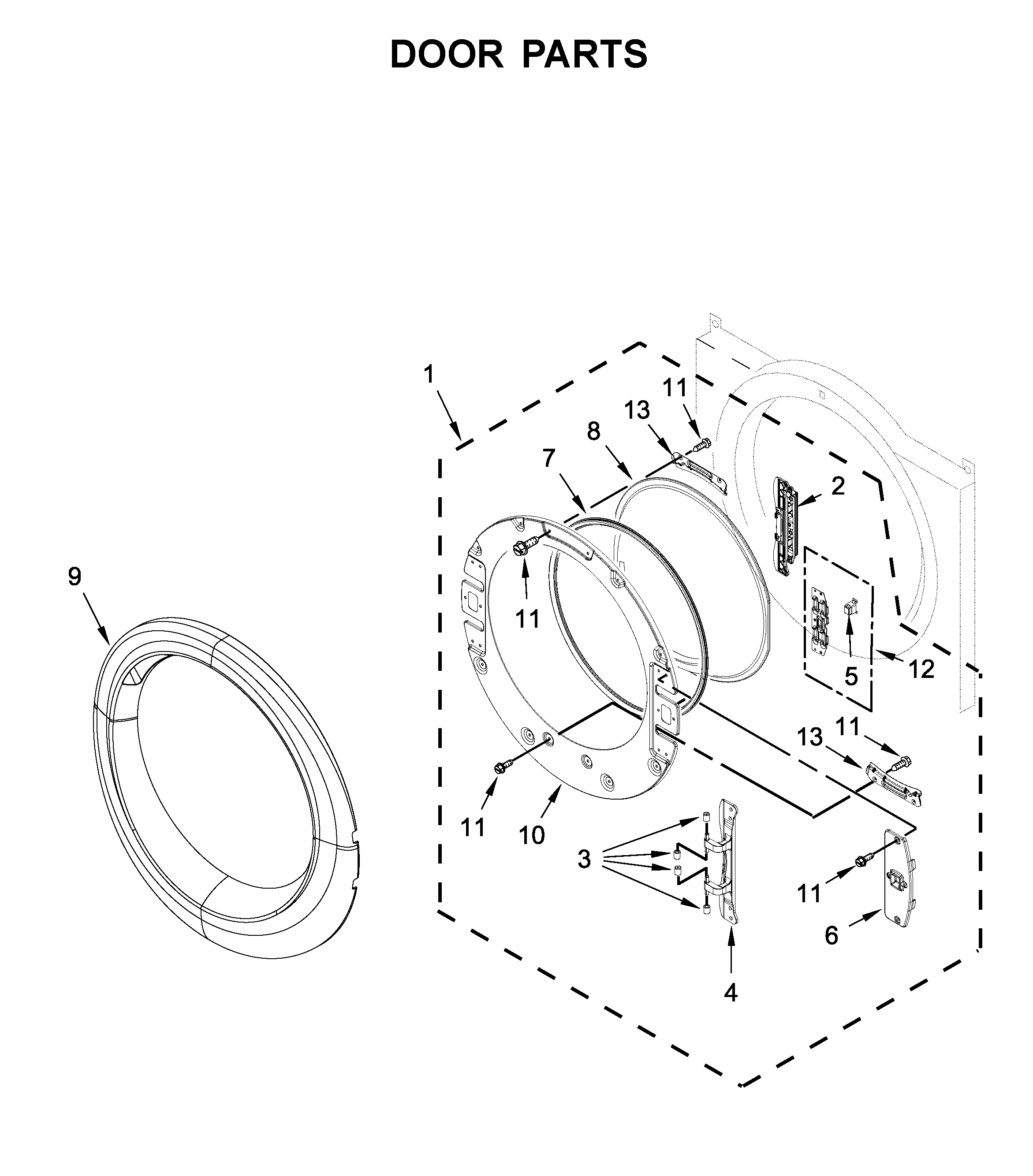 Whirlpool WED70HEBW0 door parts diagram