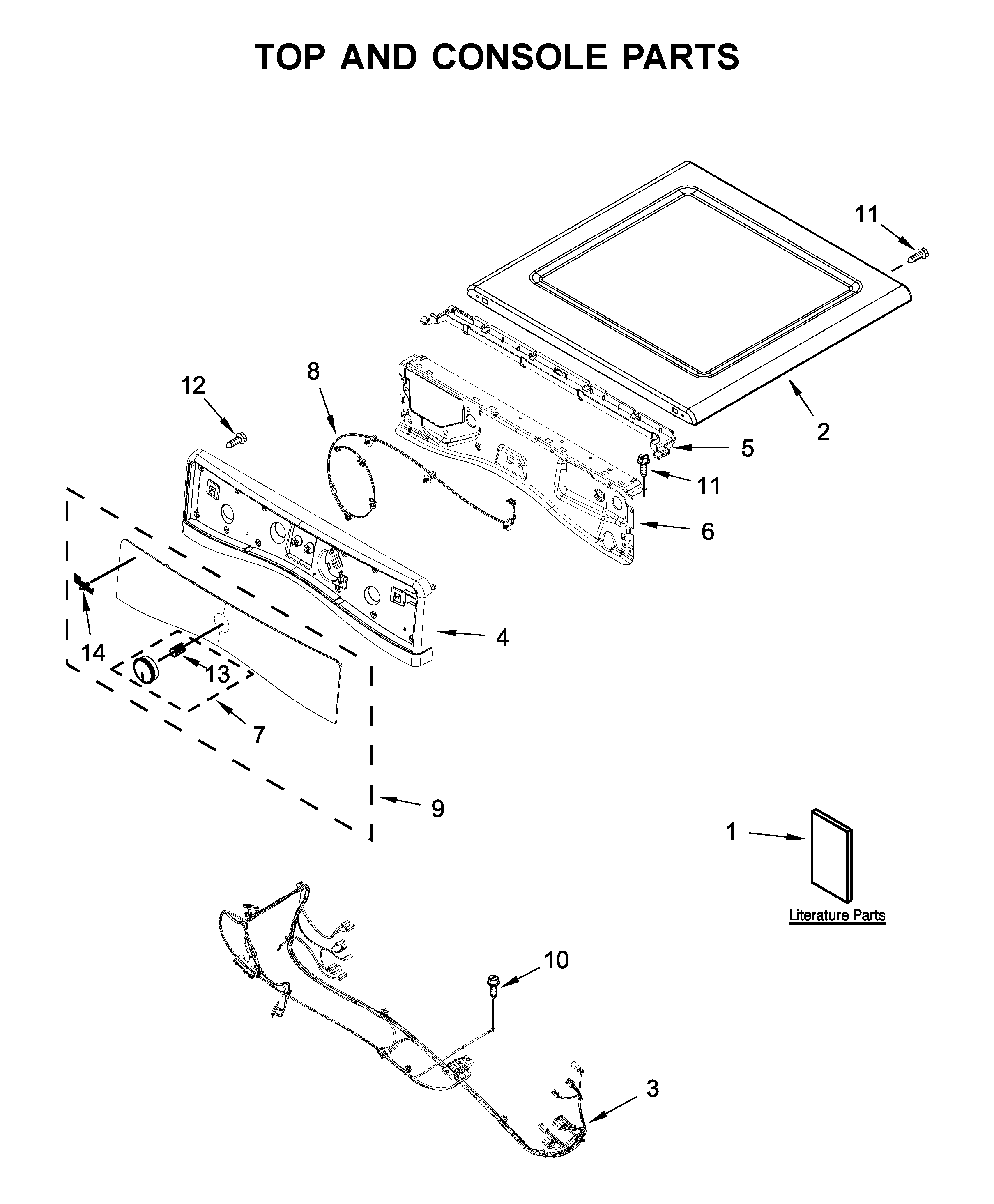 Whirlpool WED75HEFW0 top and console parts diagram