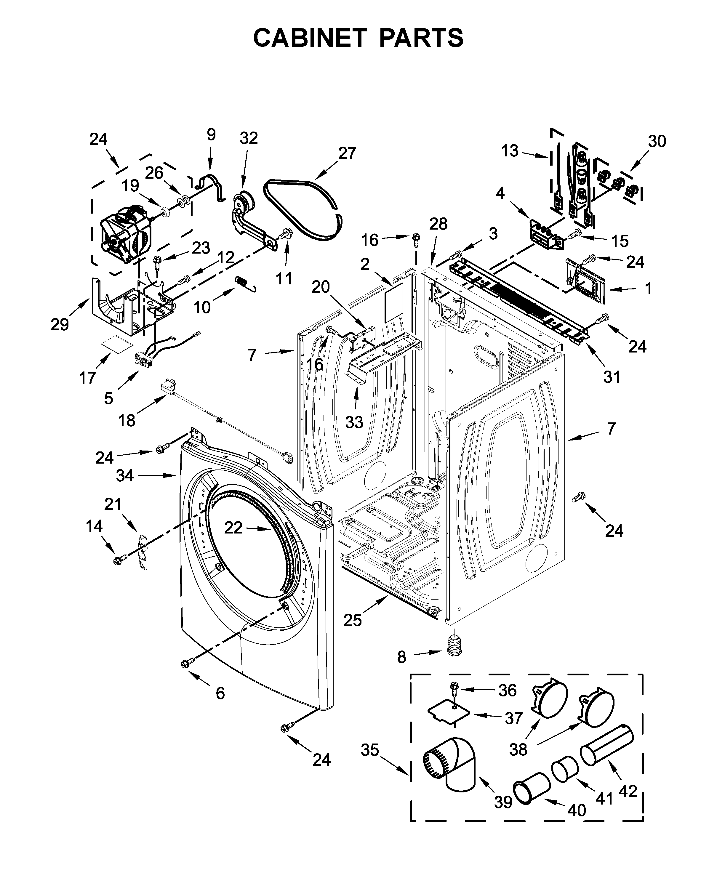 Whirlpool WED7590FW1 cabinet parts diagram