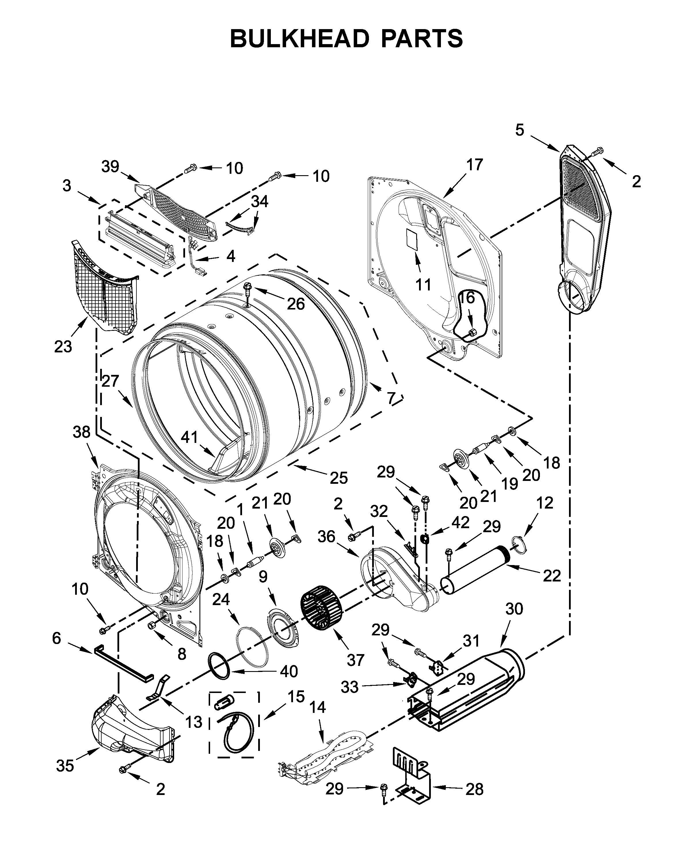 Whirlpool WED7590FW1 bulkhead parts diagram