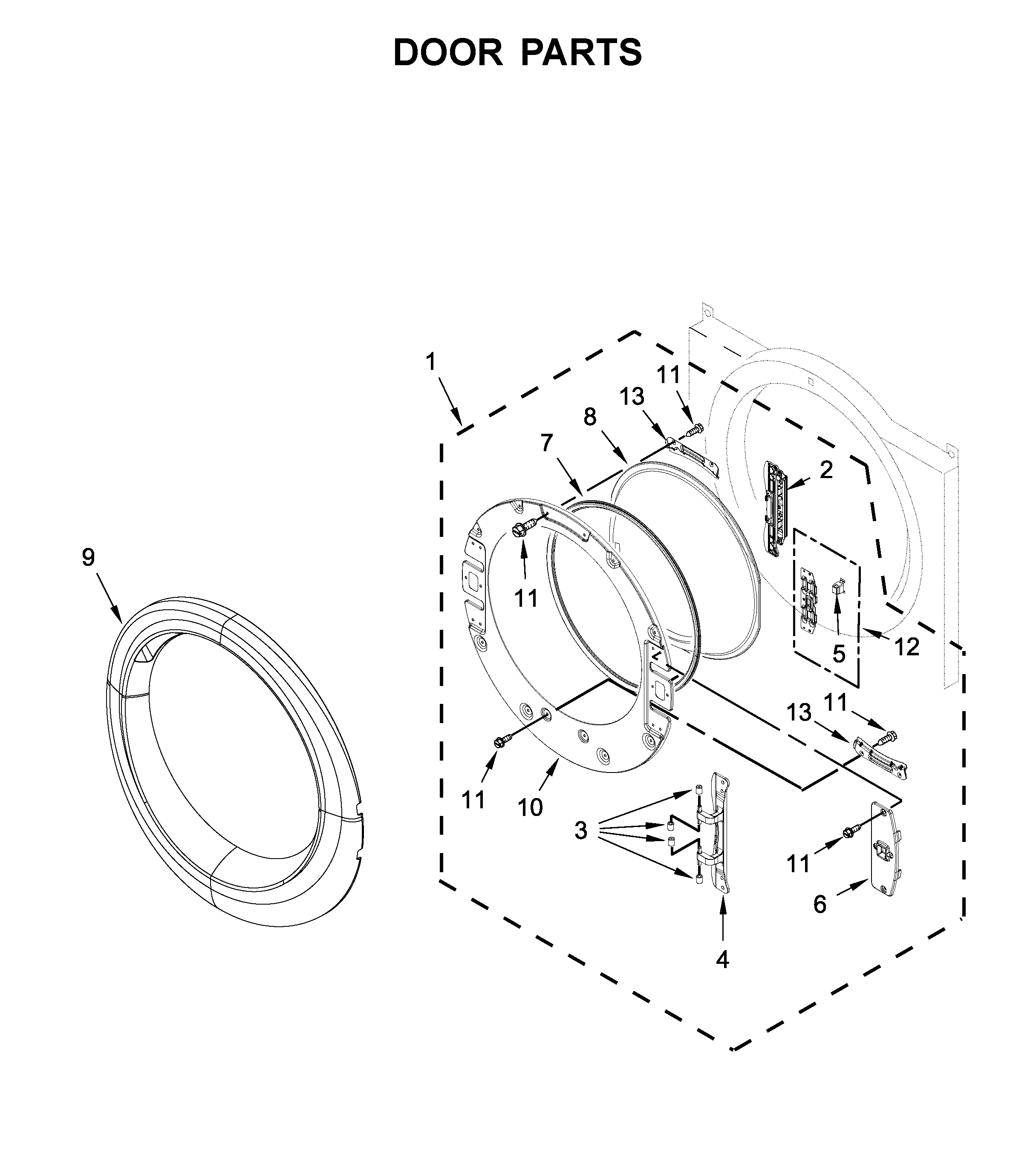 Whirlpool WED7590FW1 door parts diagram
