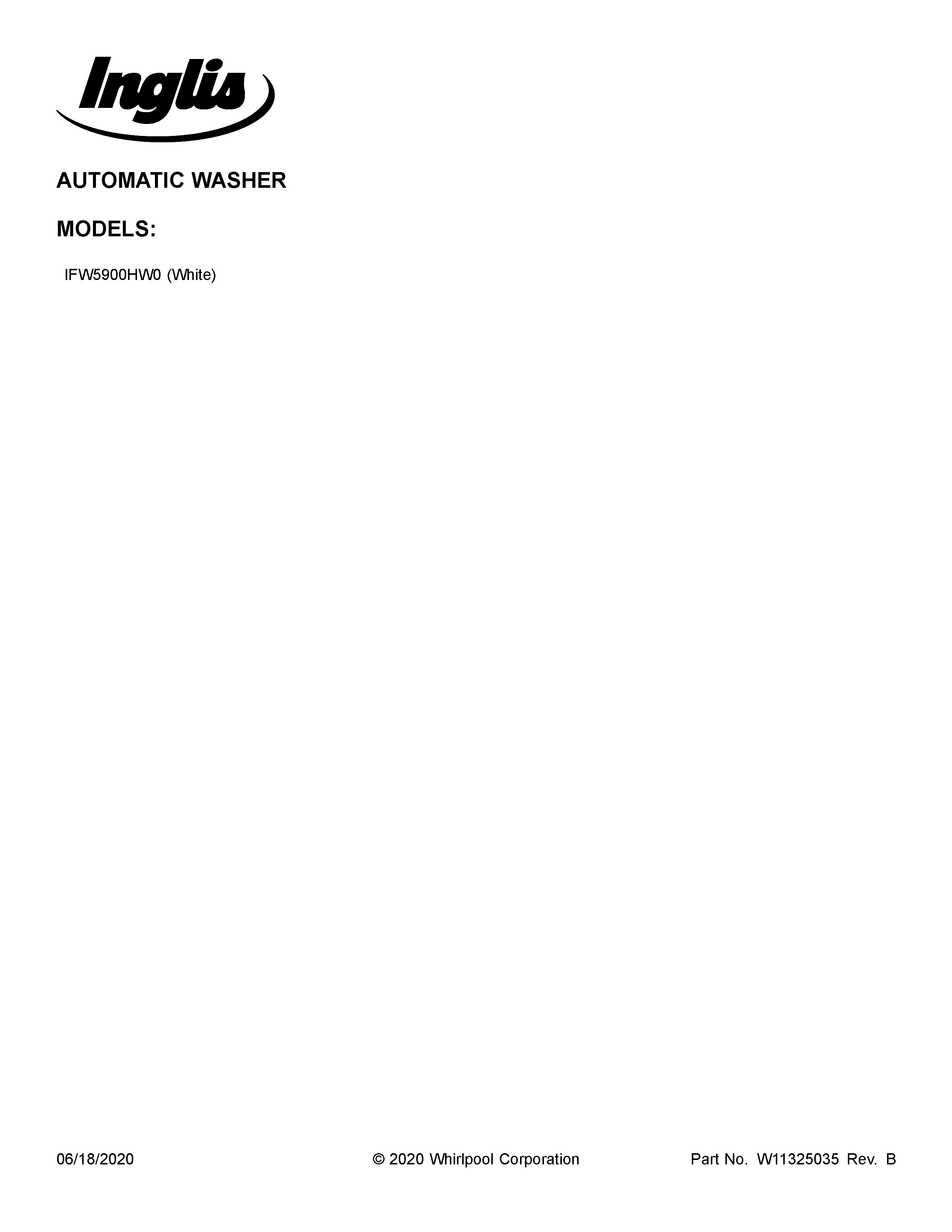 Inglis IFW5900HW0 cover sheet diagram