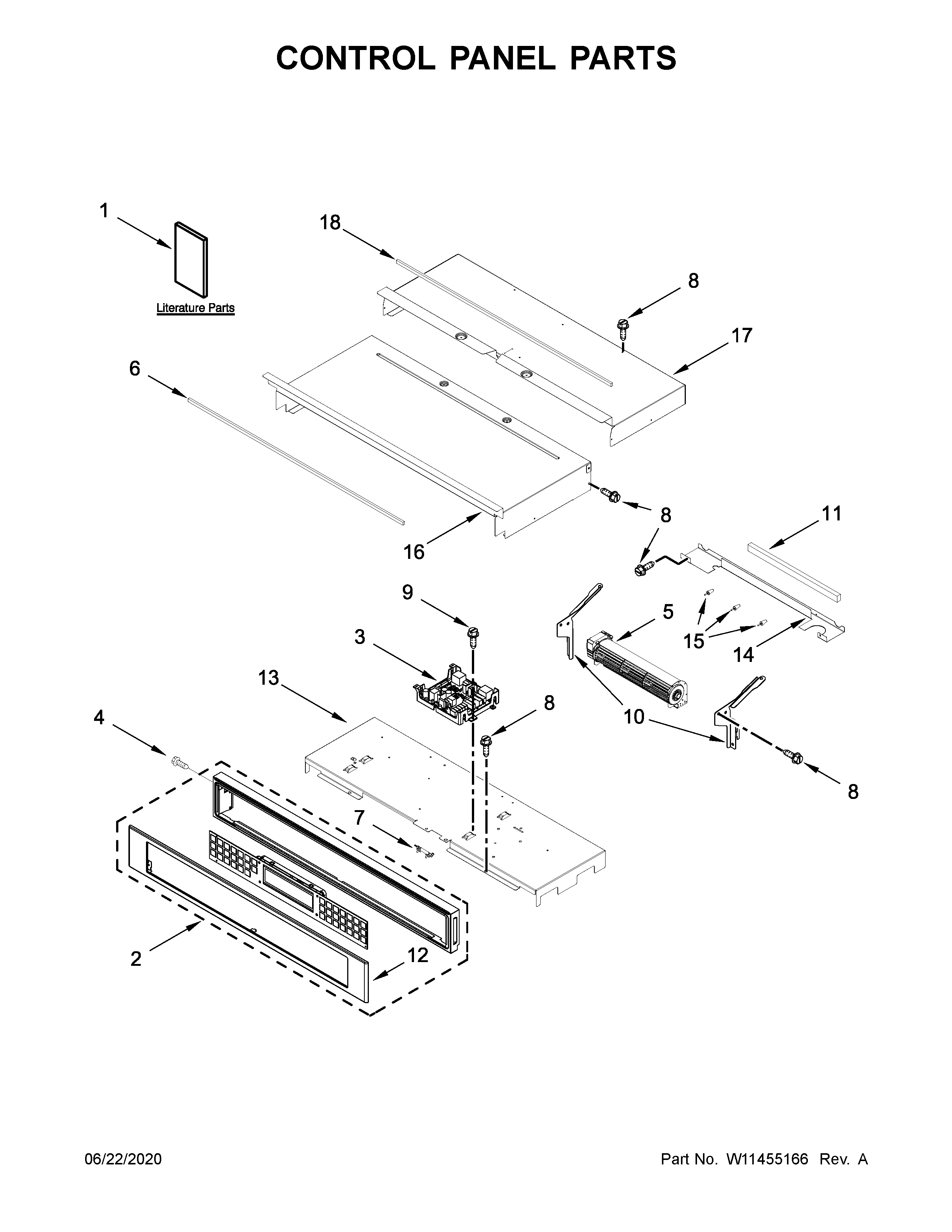 KitchenAid KODE500EWH05 control panel parts diagram