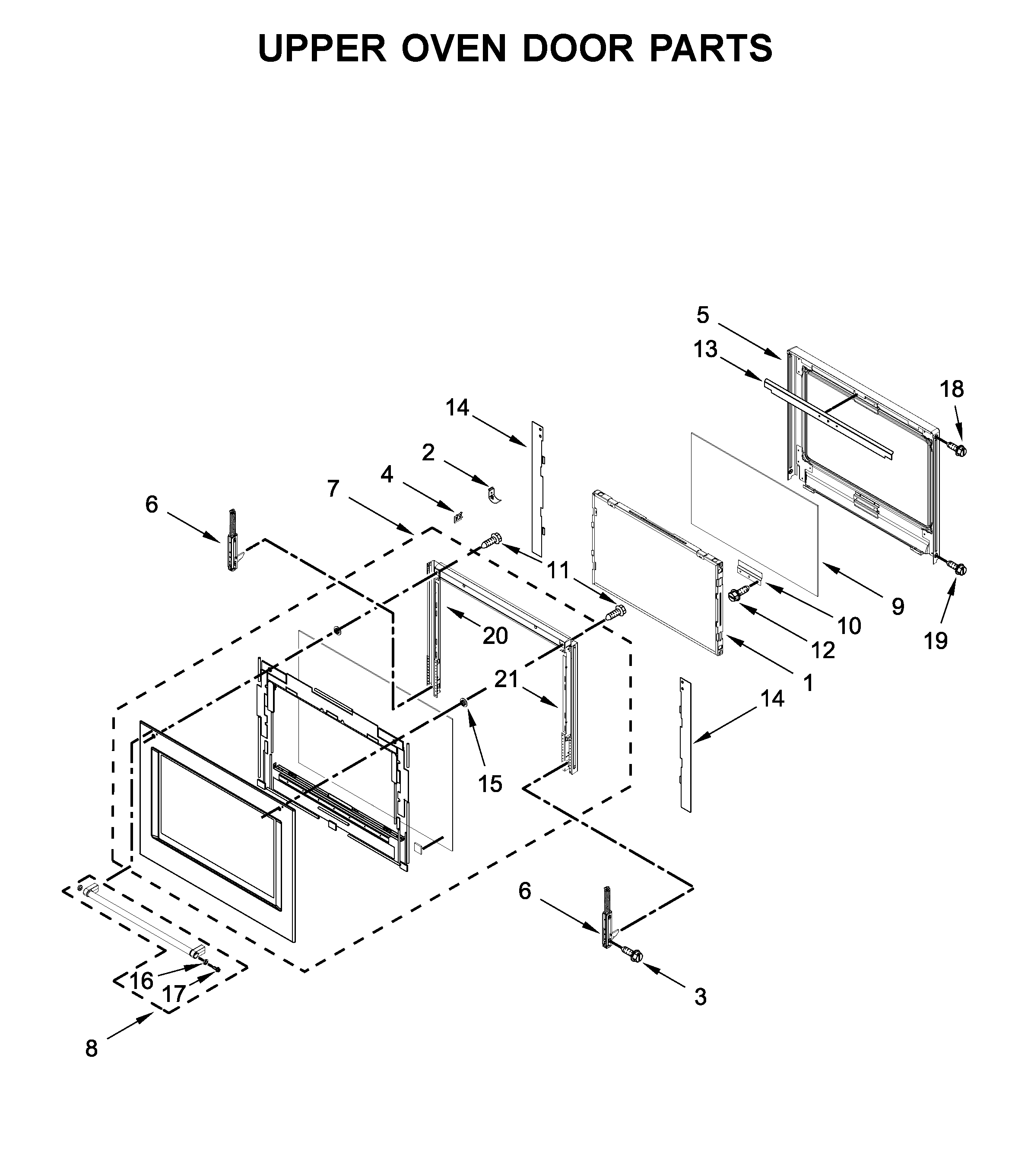 KitchenAid KODE500EWH05 upper oven door parts diagram