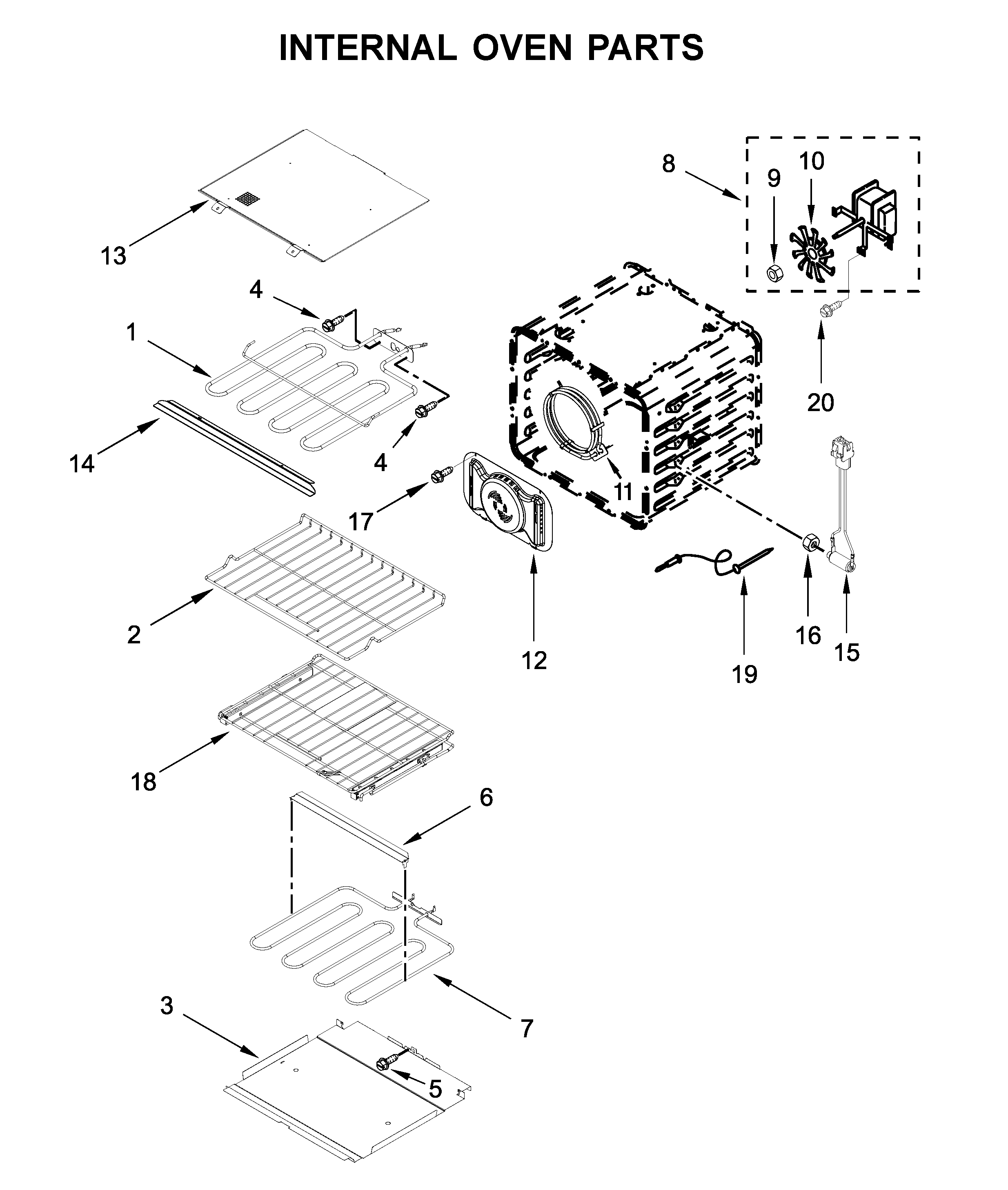 KitchenAid KODE500EWH05 internal oven parts diagram