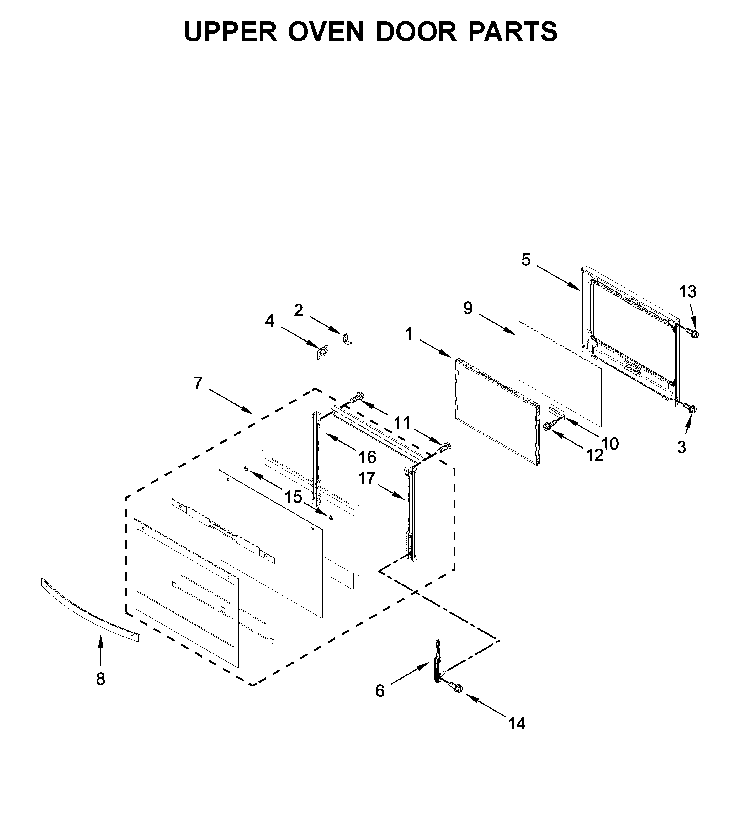 Whirlpool WOD51EC0HB02 upper oven door parts diagram
