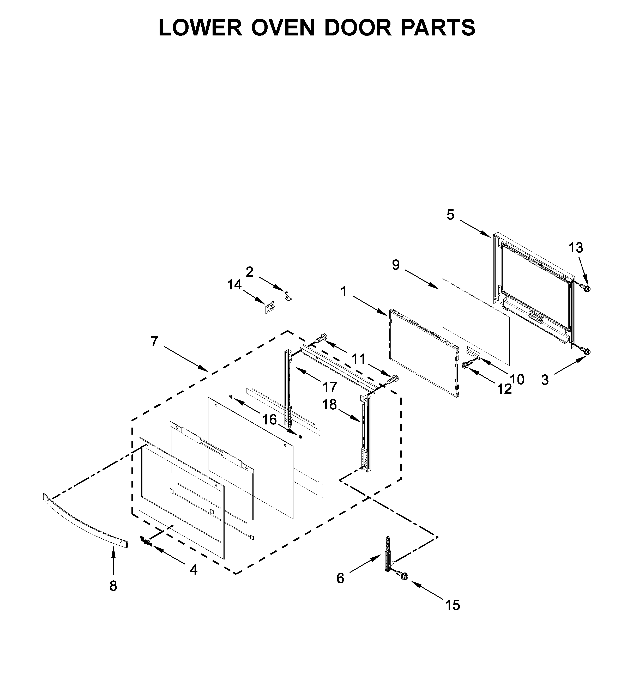 Whirlpool WOD51EC0HB02 lower oven door parts diagram
