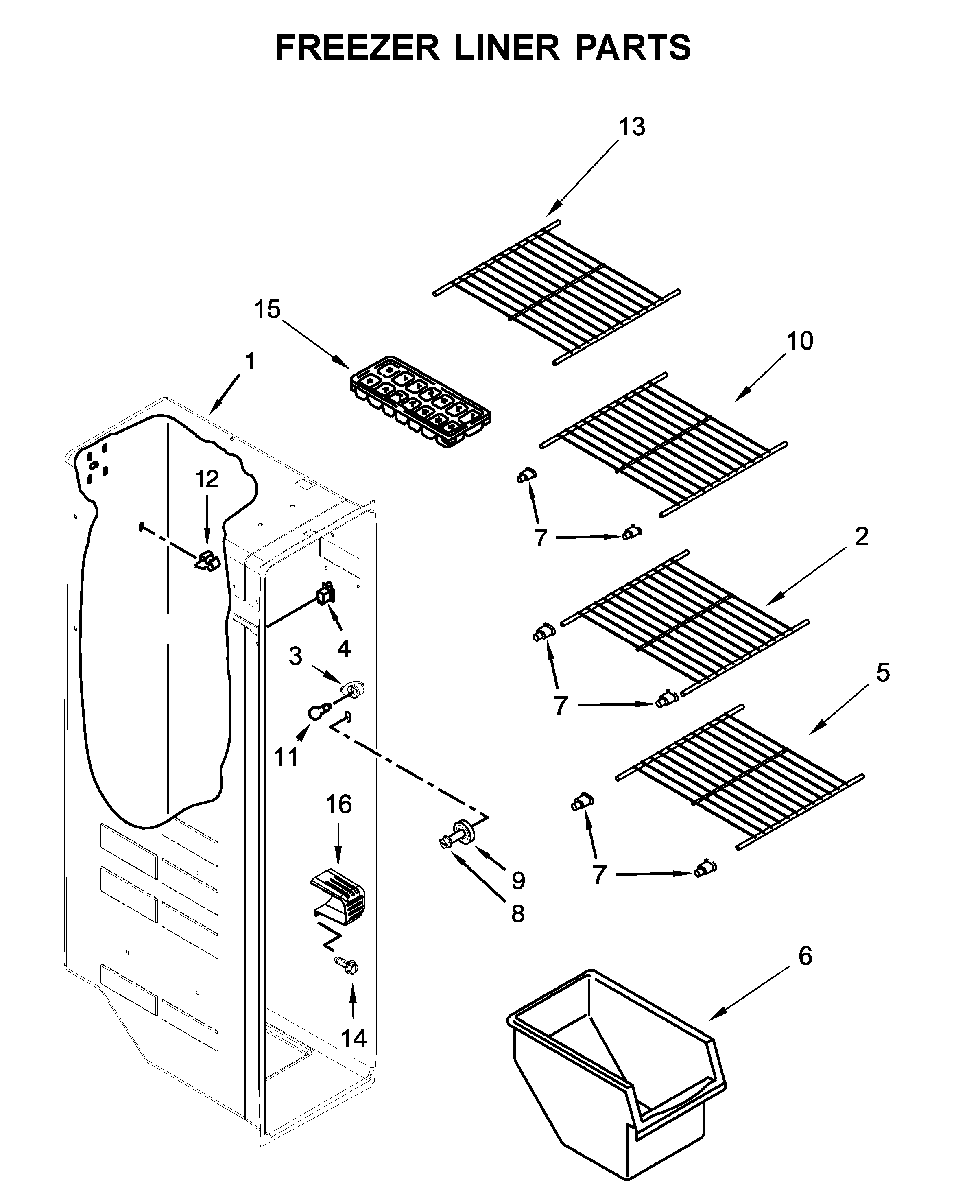 Whirlpool 5WRS315NHM00 freezer liner parts diagram