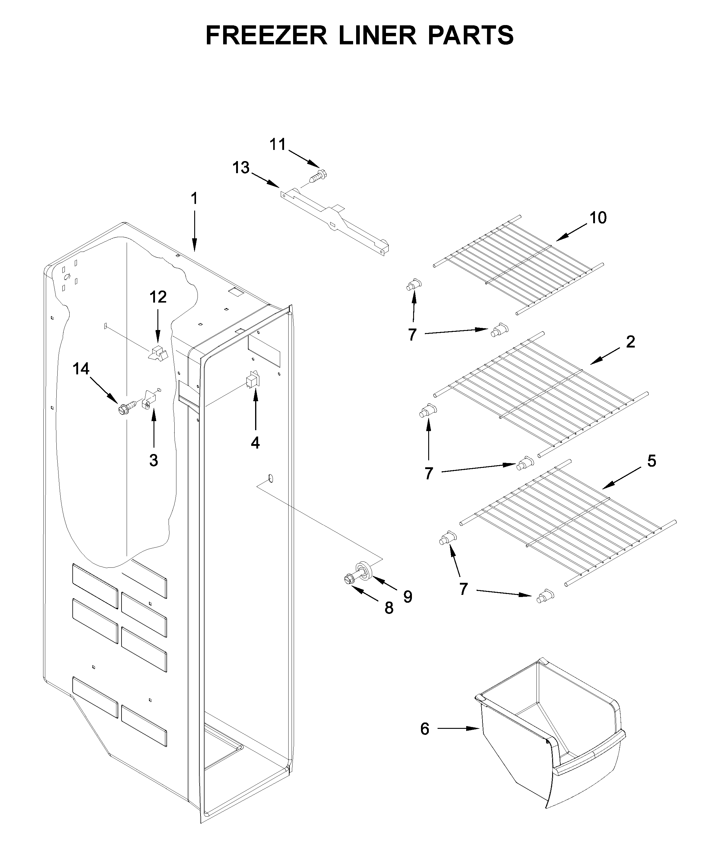 Whirlpool WRS335SDHW03 freezer liner parts diagram