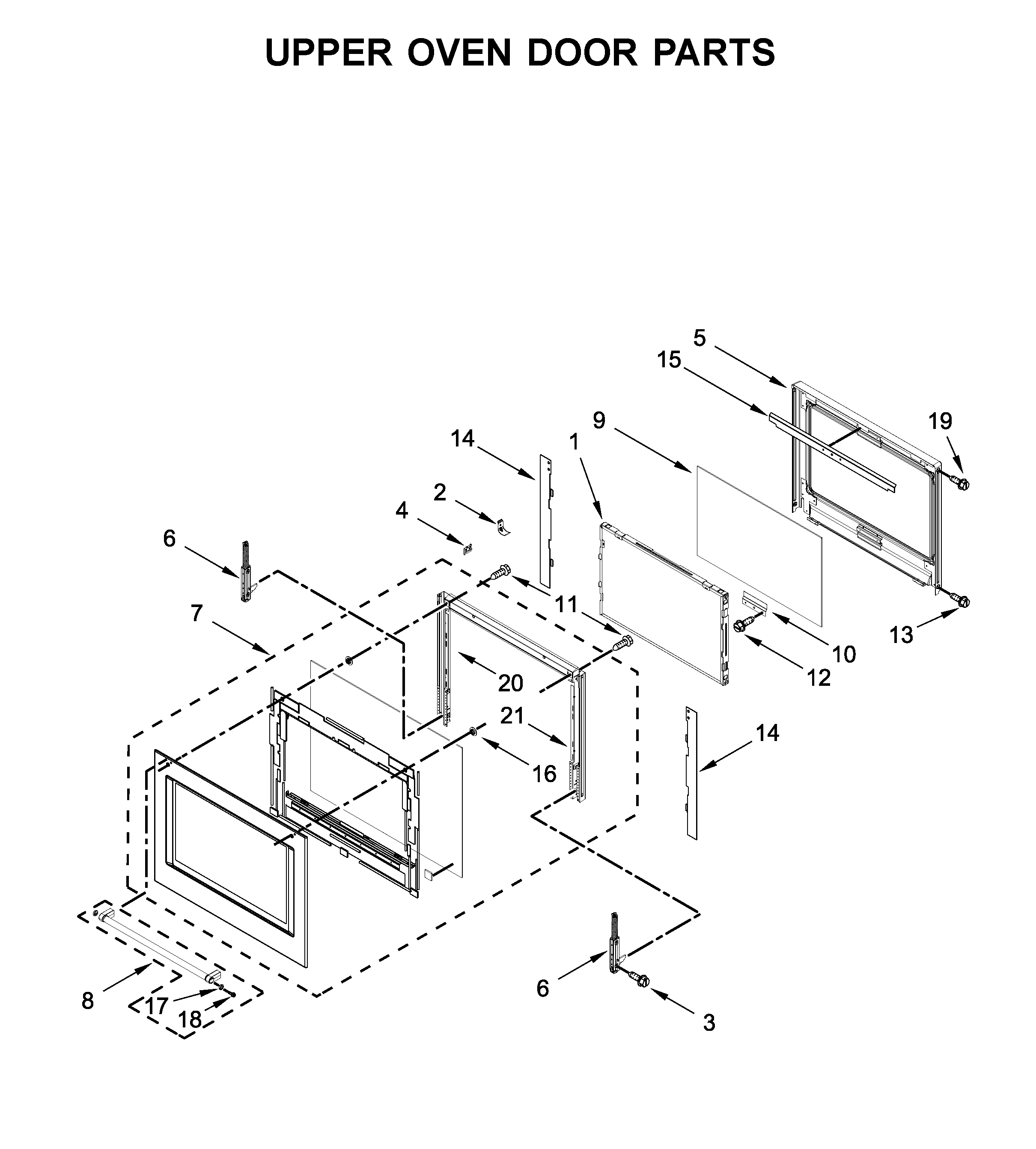 KitchenAid KODE507EBS05 upper oven door parts diagram
