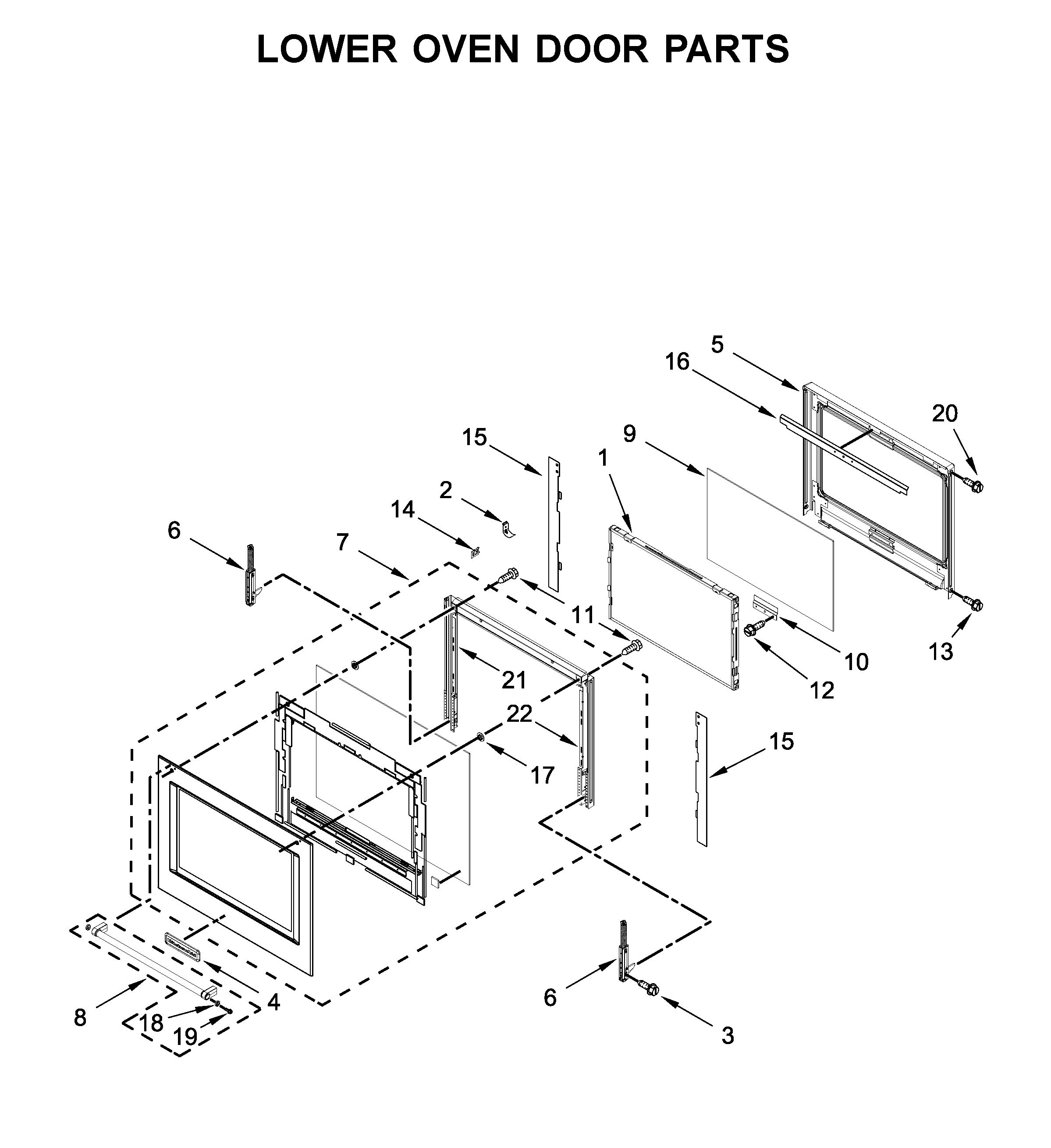 KitchenAid KODE507EBS05 lower oven door parts diagram