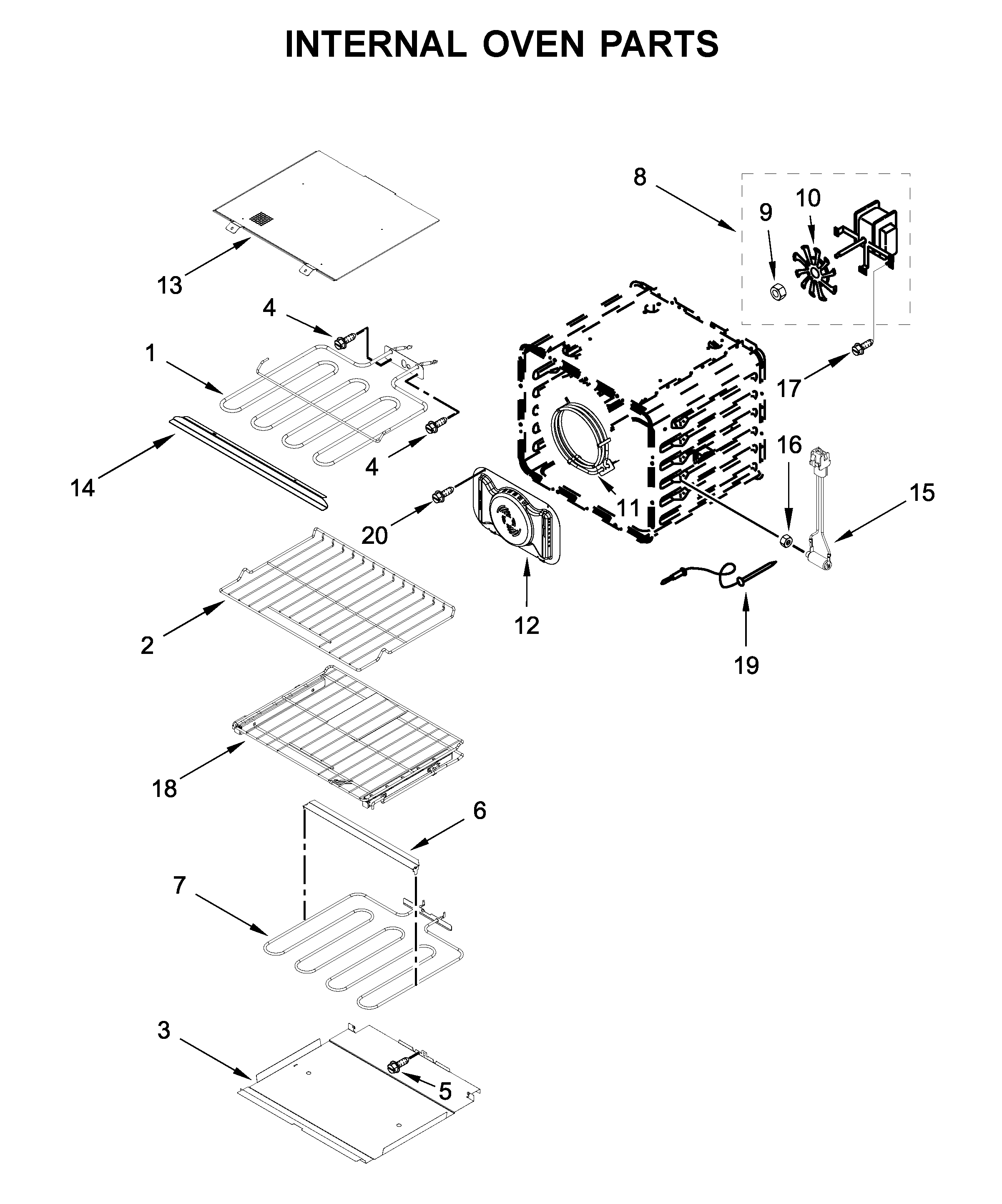KitchenAid KODE507EBS05 internal oven parts diagram