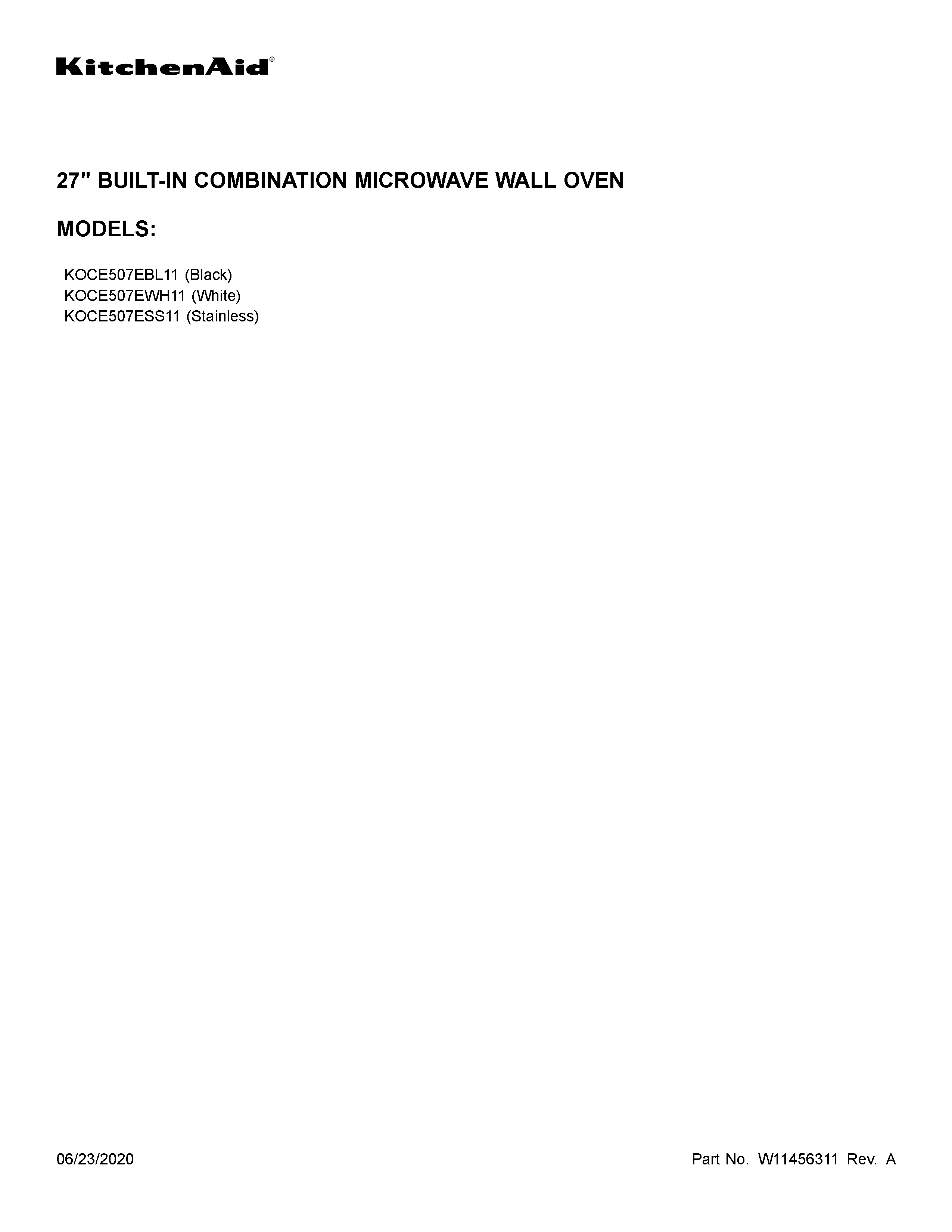 KitchenAid KOCE507EBL11 cover sheet diagram