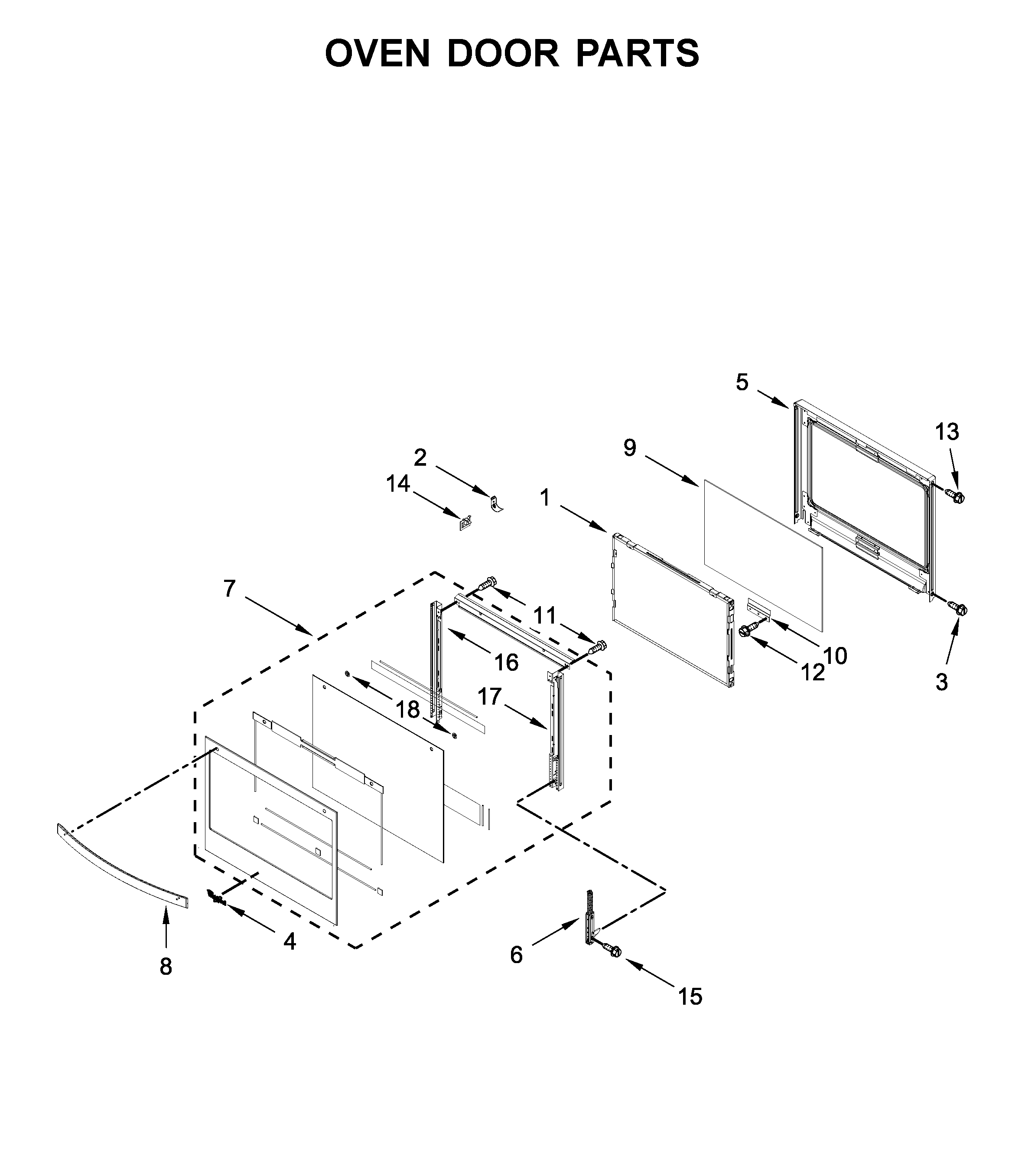 Whirlpool WOS51EC7HW02 oven door parts diagram