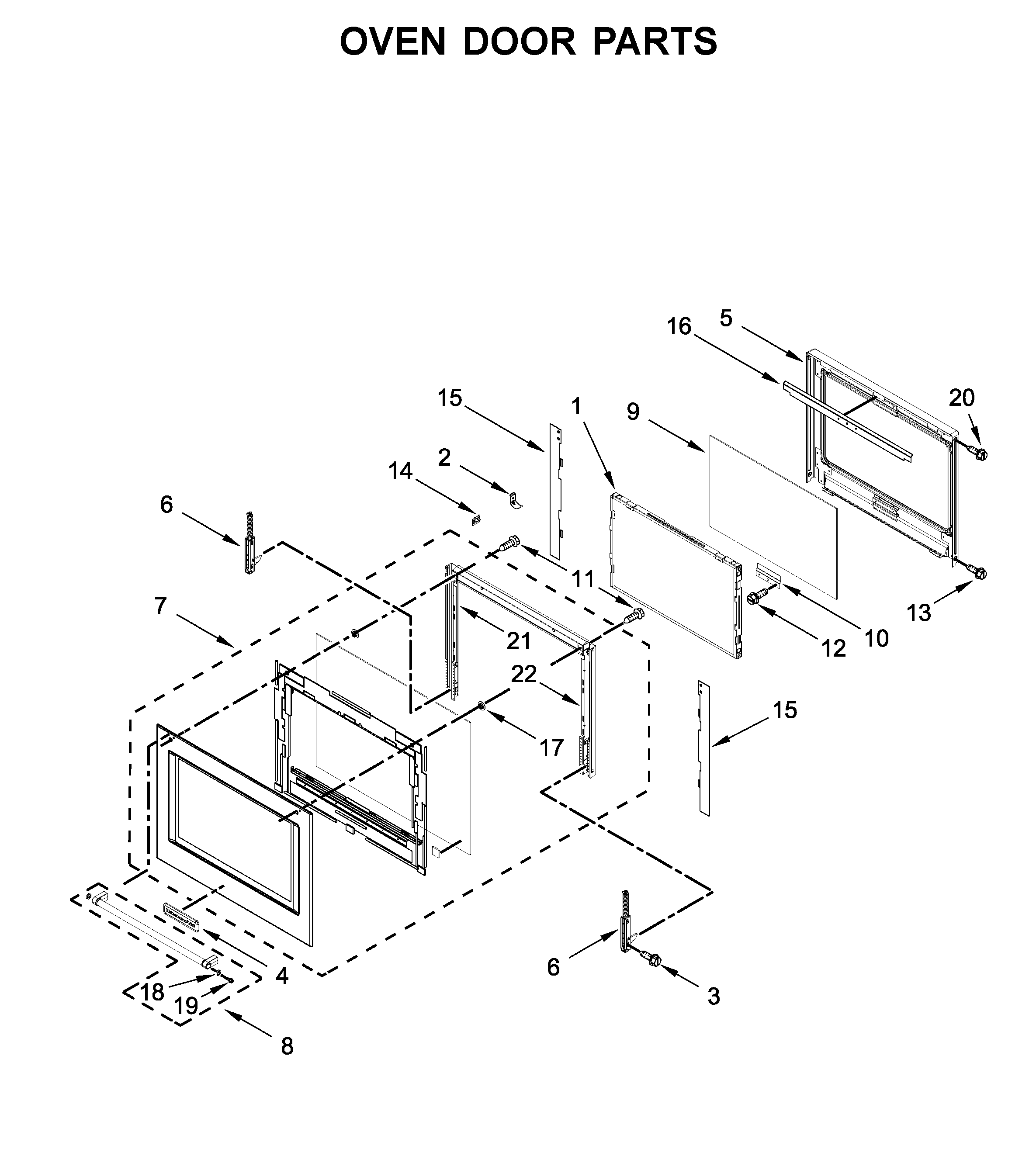 KitchenAid KOSE507EBS05 oven door parts diagram