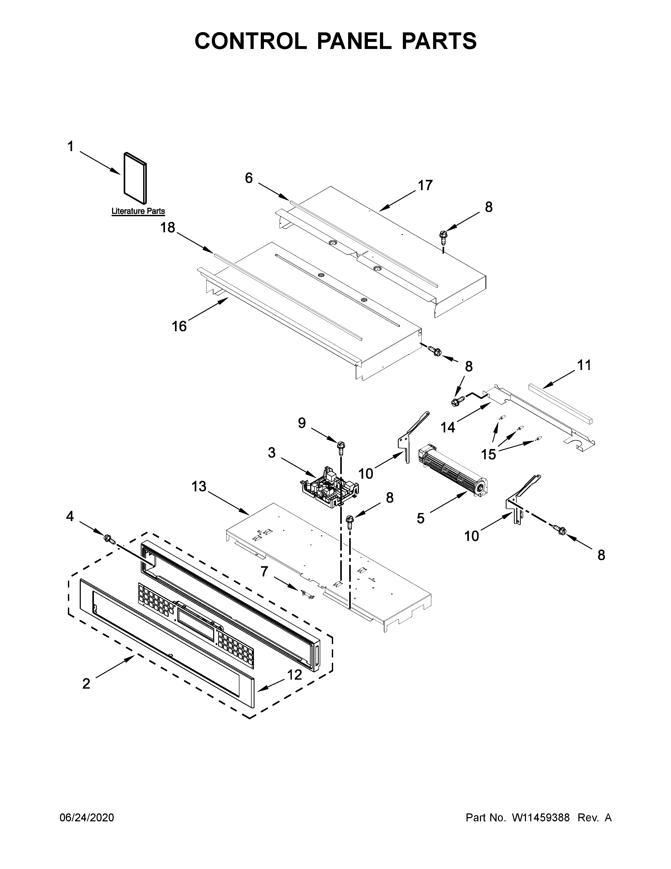 KitchenAid KODE300ESS05 control panel parts diagram