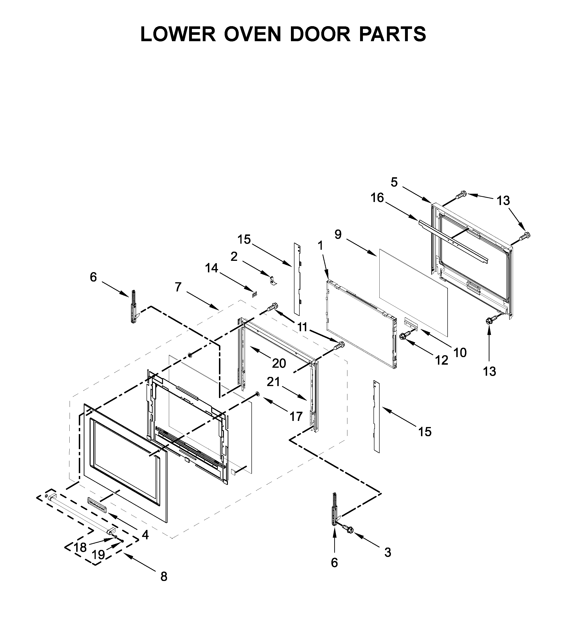 KitchenAid KODE300ESS05 lower oven door parts diagram