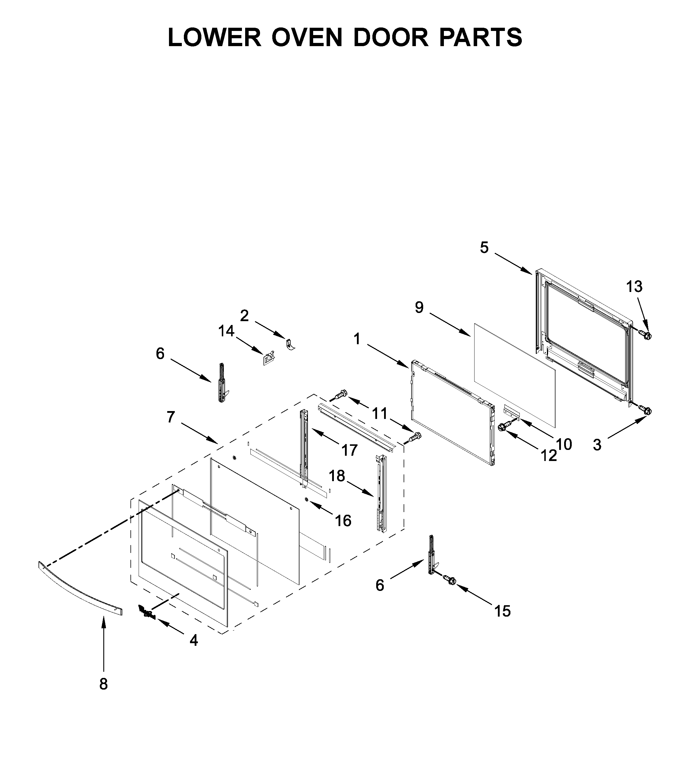 Whirlpool WOD51EC7HW02 lower oven door parts diagram