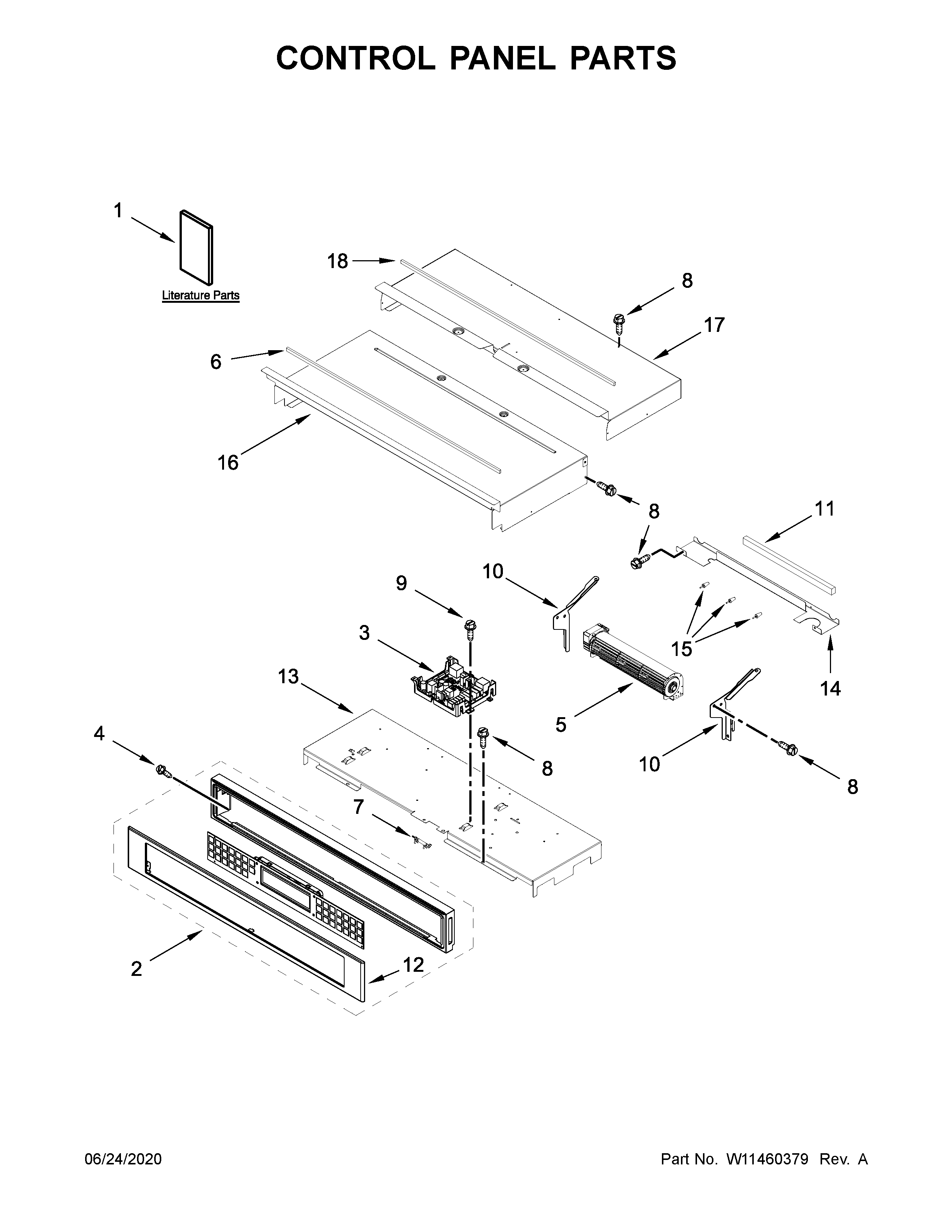 KitchenAid KODT100ESS04 control panel parts diagram