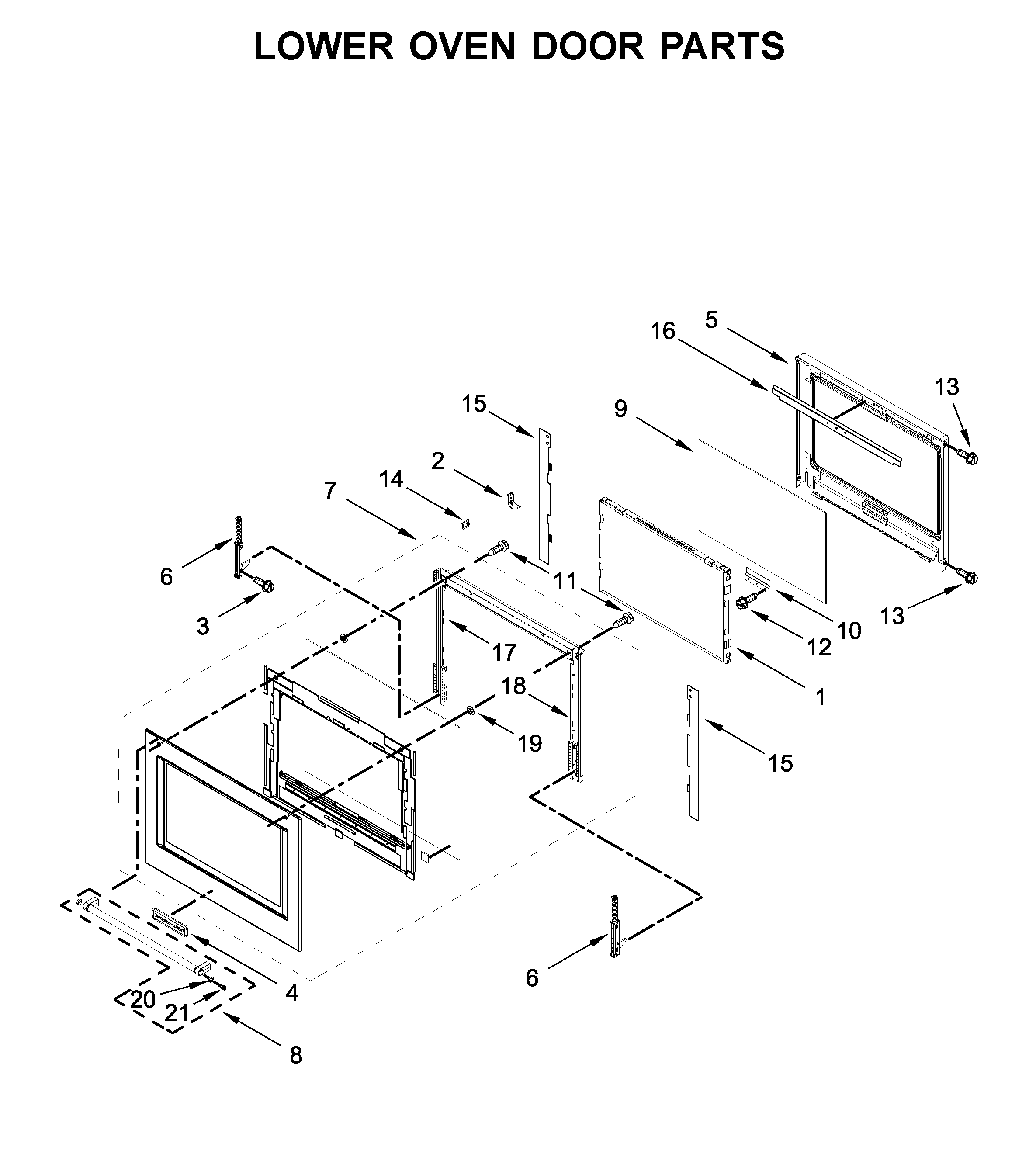 KitchenAid KODT100ESS04 lower oven door parts diagram