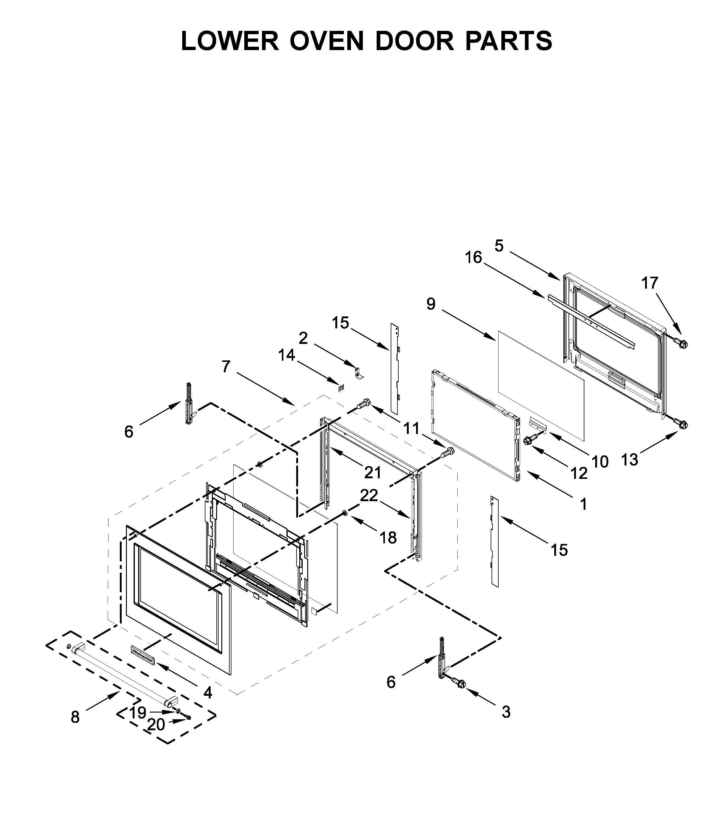 KitchenAid KODE307ESS05 lower oven door parts diagram