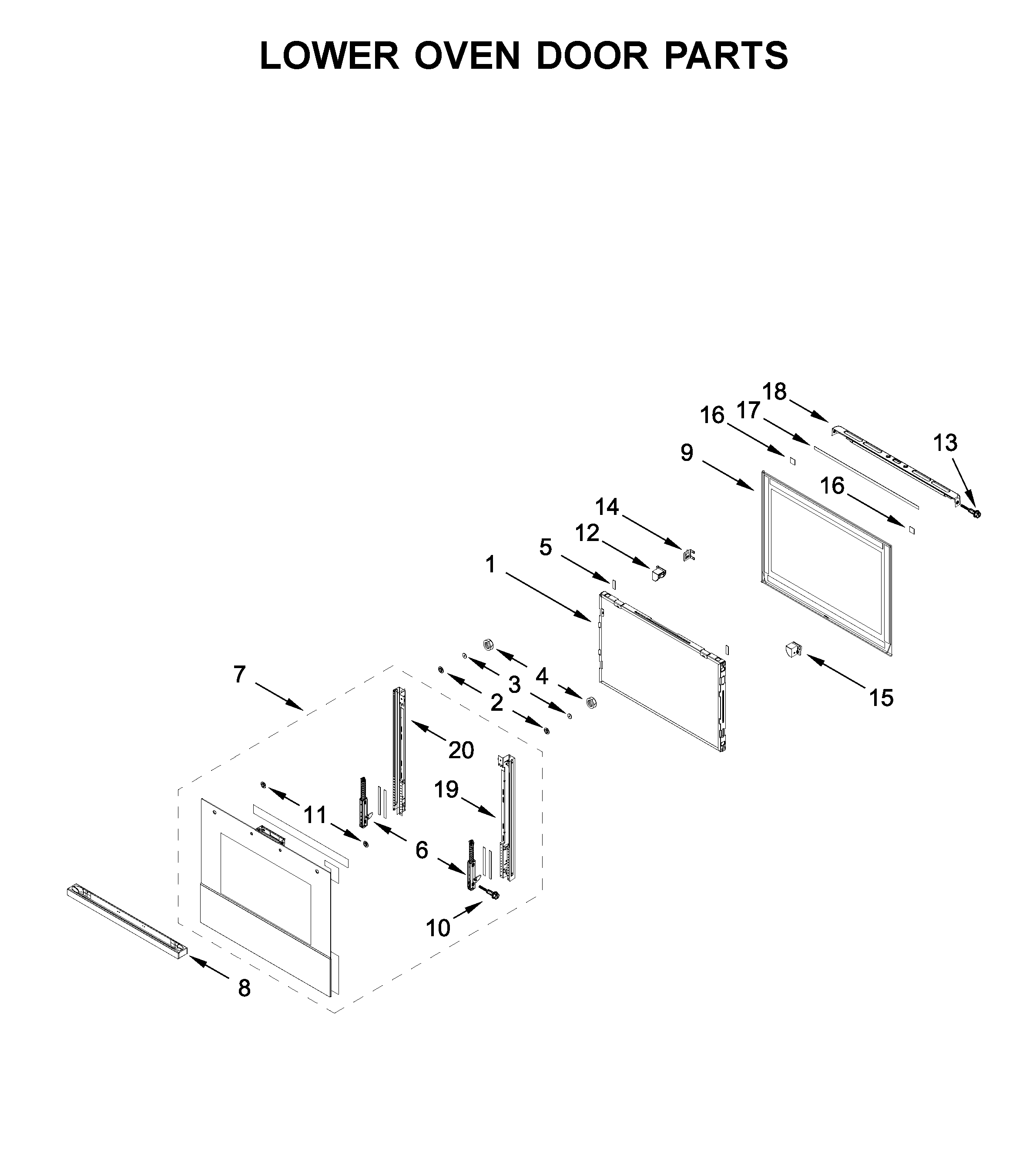Jenn-Air JJW2830IM01 lower oven door parts diagram