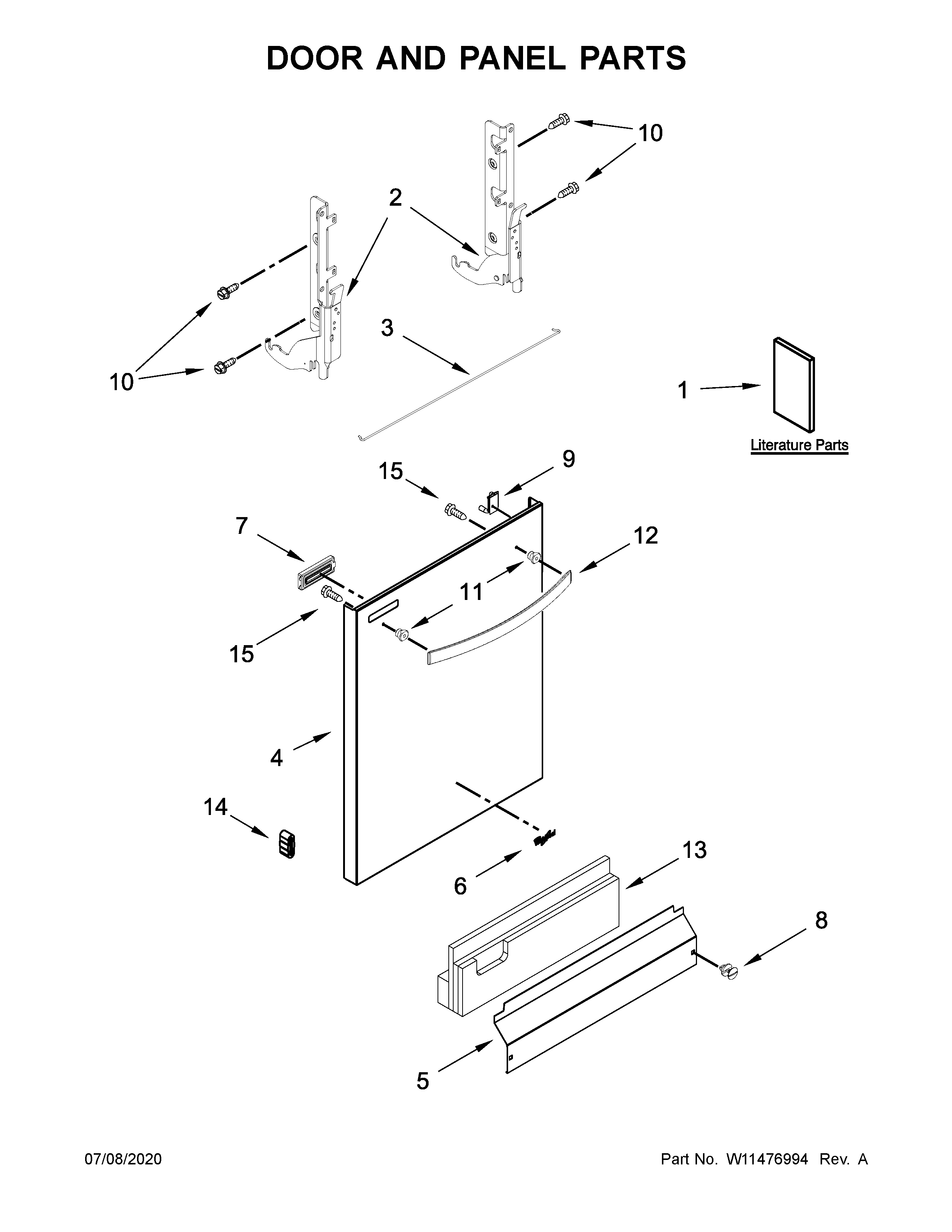 Whirlpool WDT705PAKB0 door and panel parts diagram