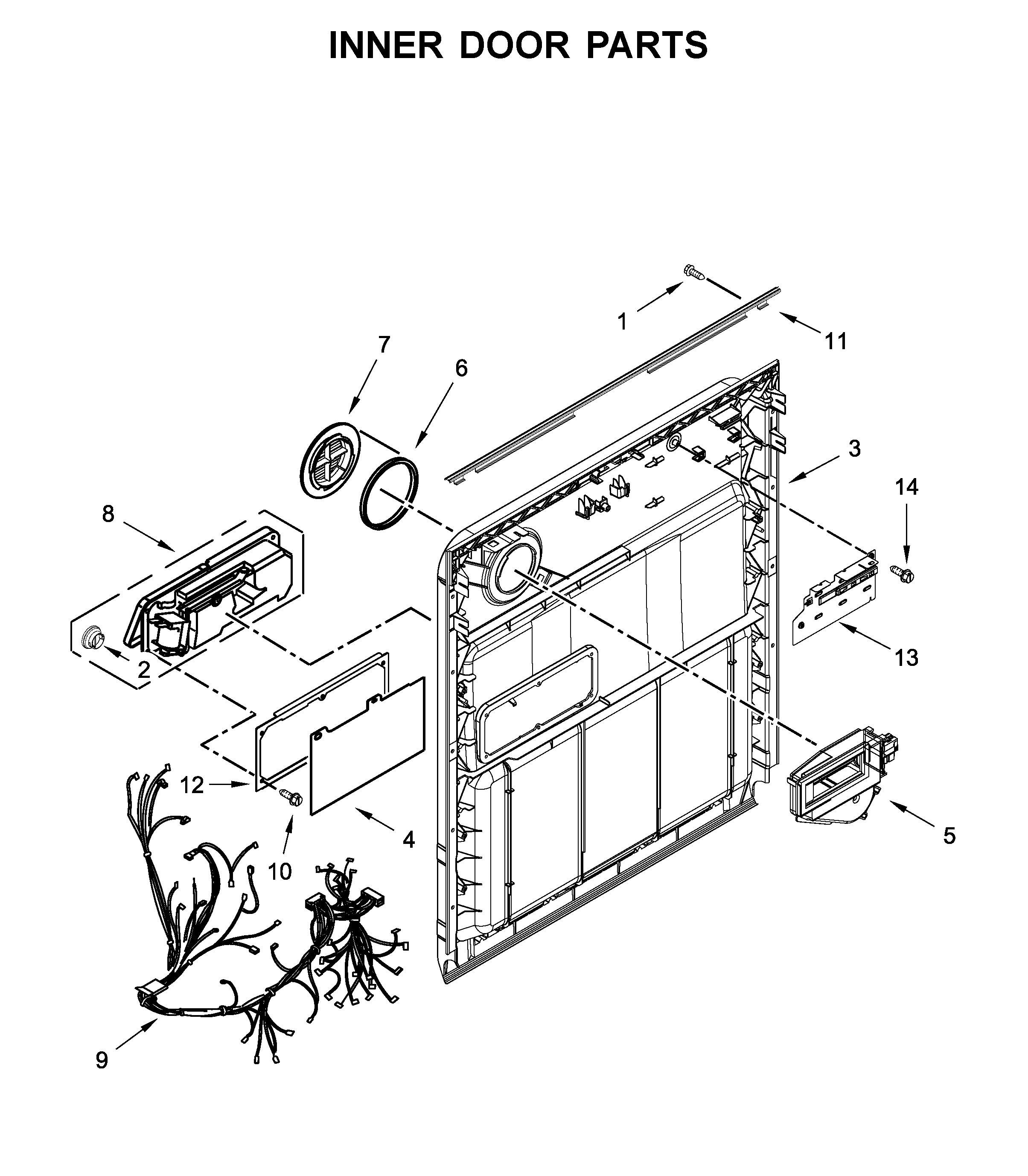 Whirlpool WDT705PAKB0 inner door parts diagram