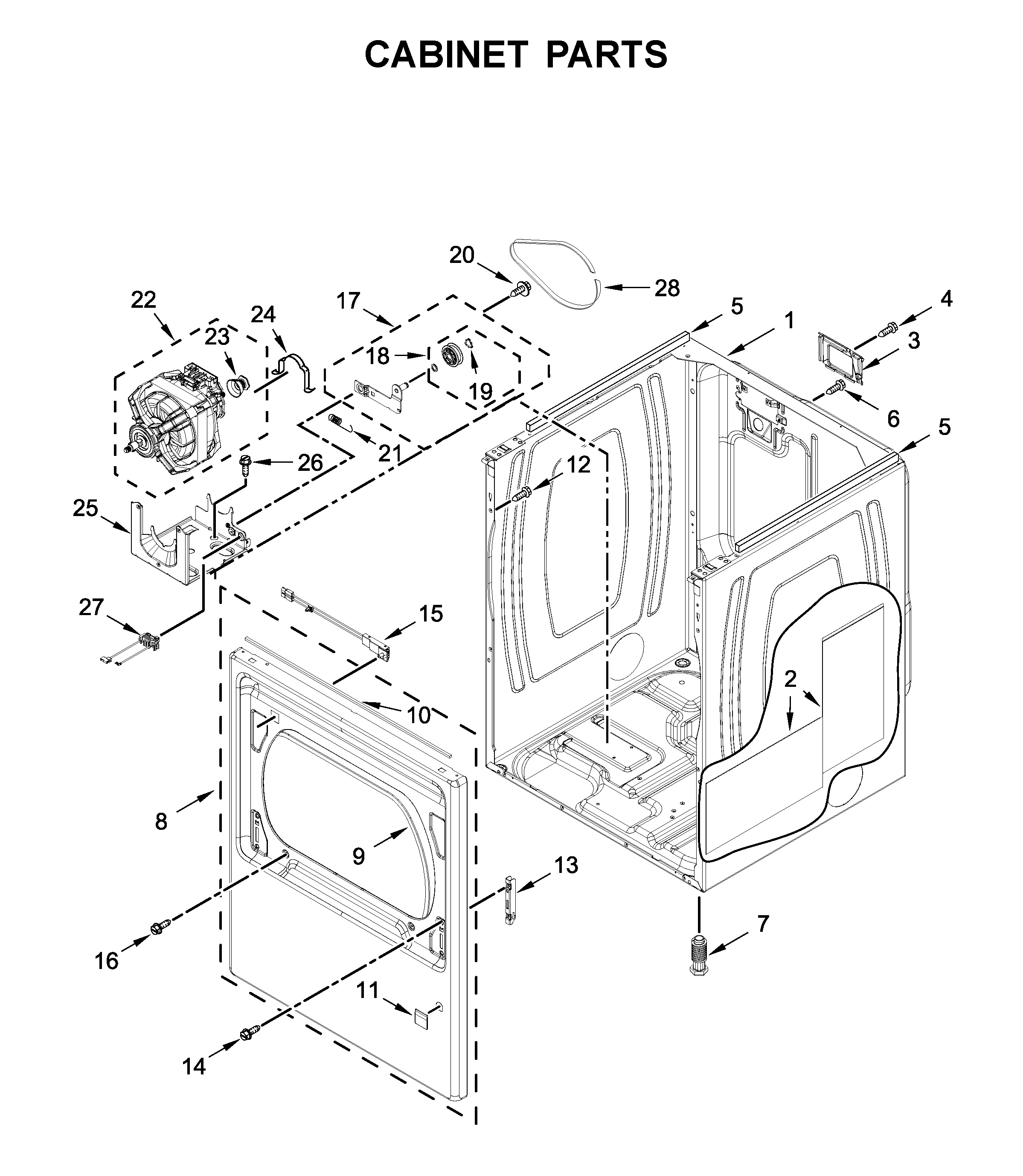Whirlpool WED6120HW1 cabinet parts diagram