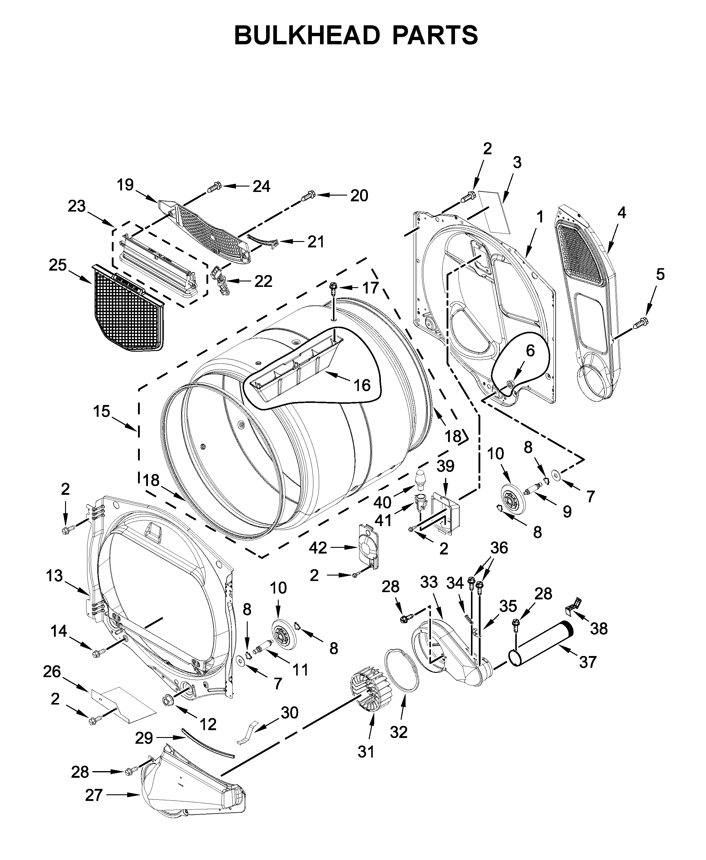 Whirlpool WED6120HW1 bulkhead parts diagram