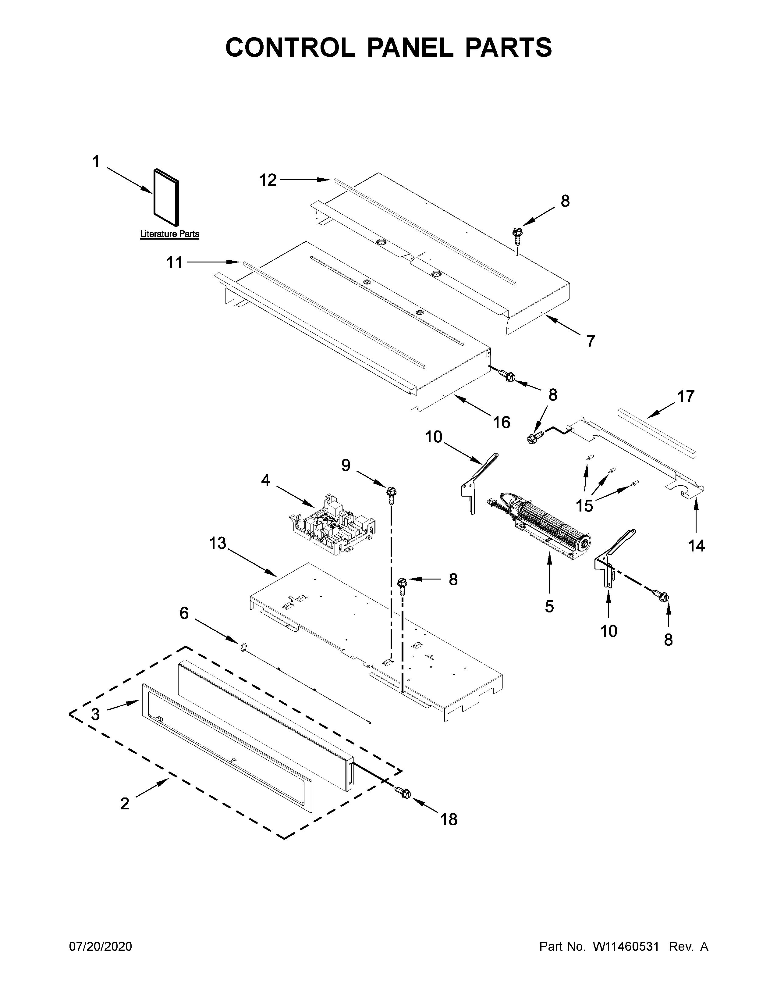Whirlpool WOD77EC7HS02 control panel parts diagram