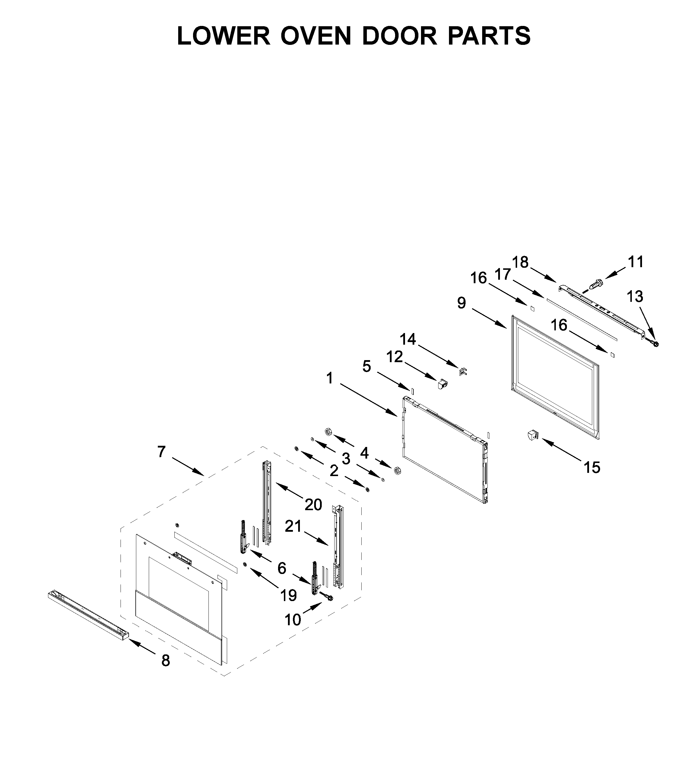 Jenn-Air JJW3830IM01 lower oven door parts diagram