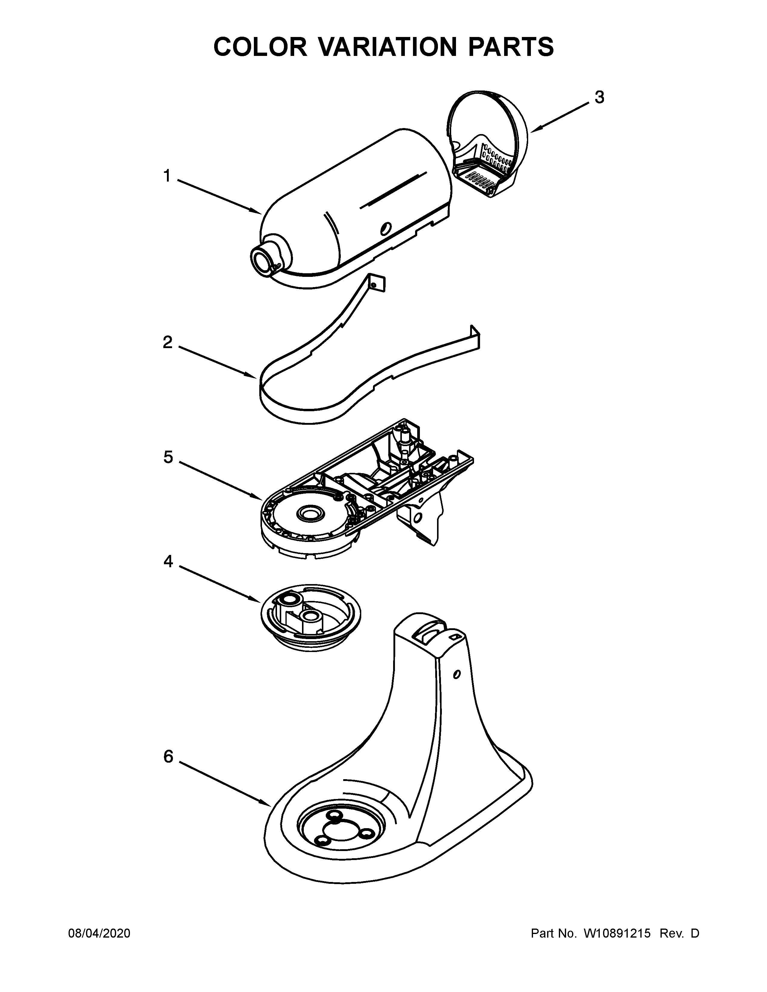 KitchenAid 5KSM125BDP4 color variation parts diagram