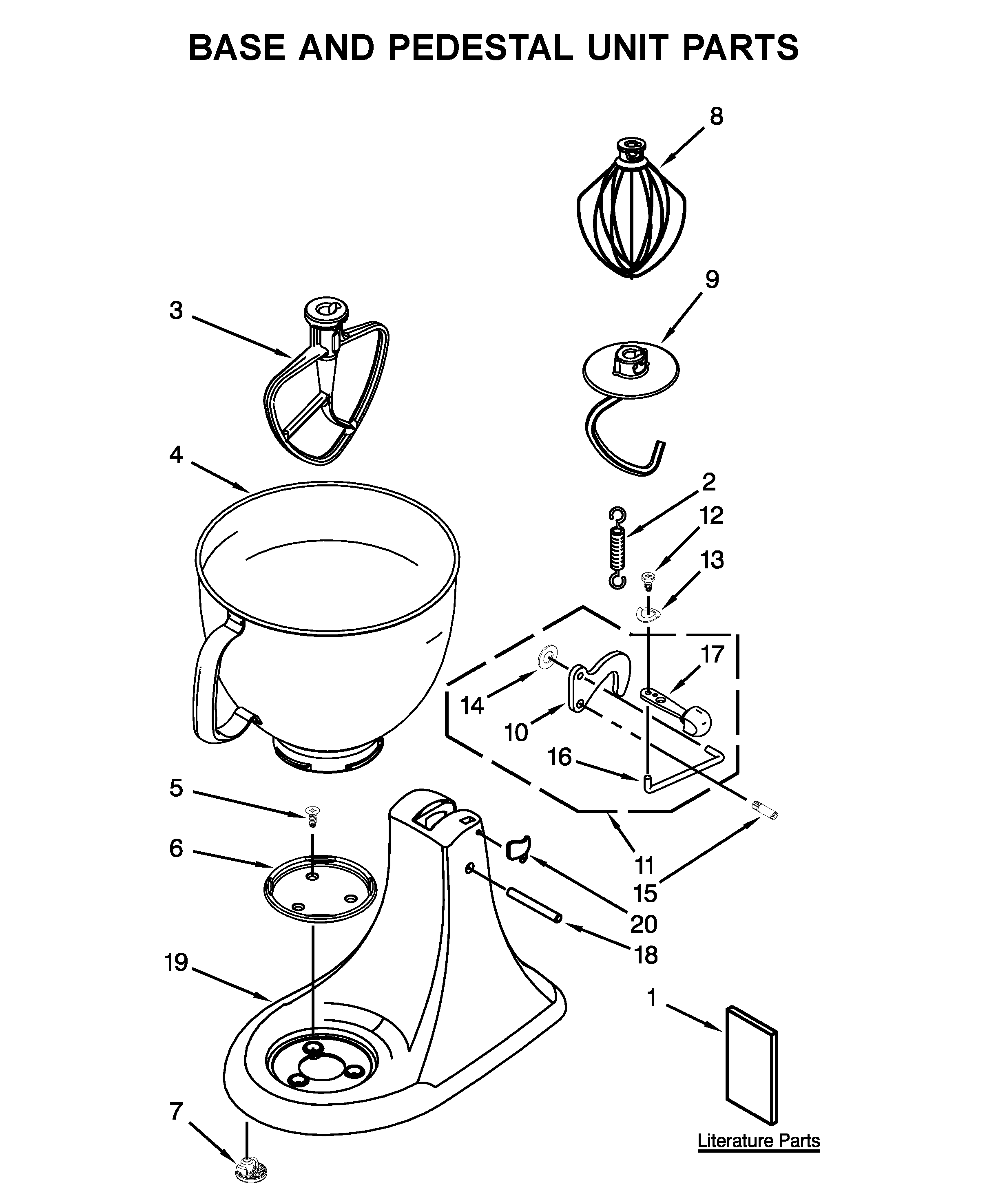 KitchenAid 5KSM125BDP4 base and pedestal unit parts diagram