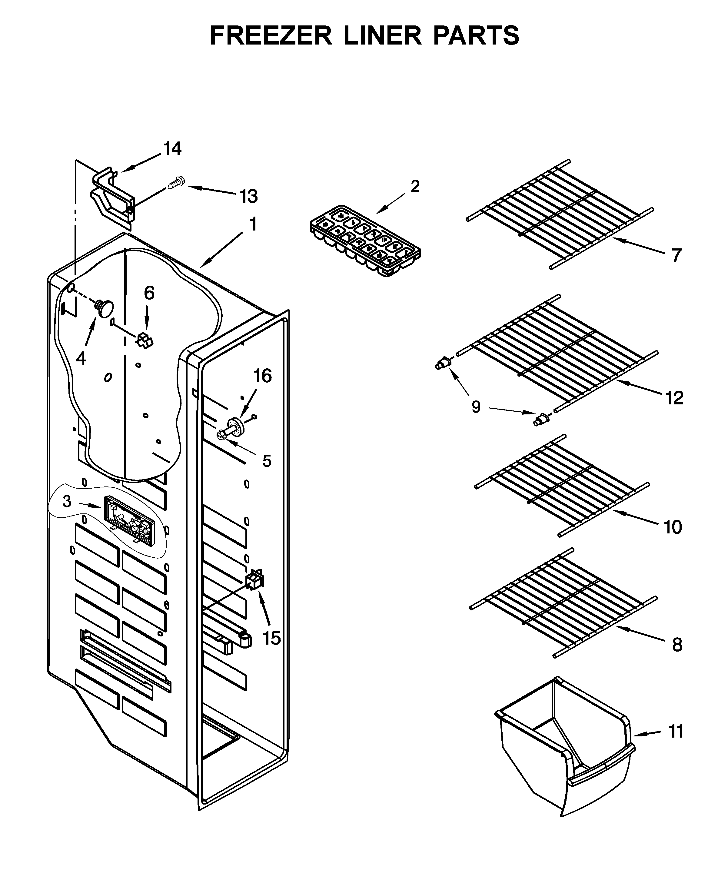Whirlpool WRS322FNAW00 freezer liner parts diagram