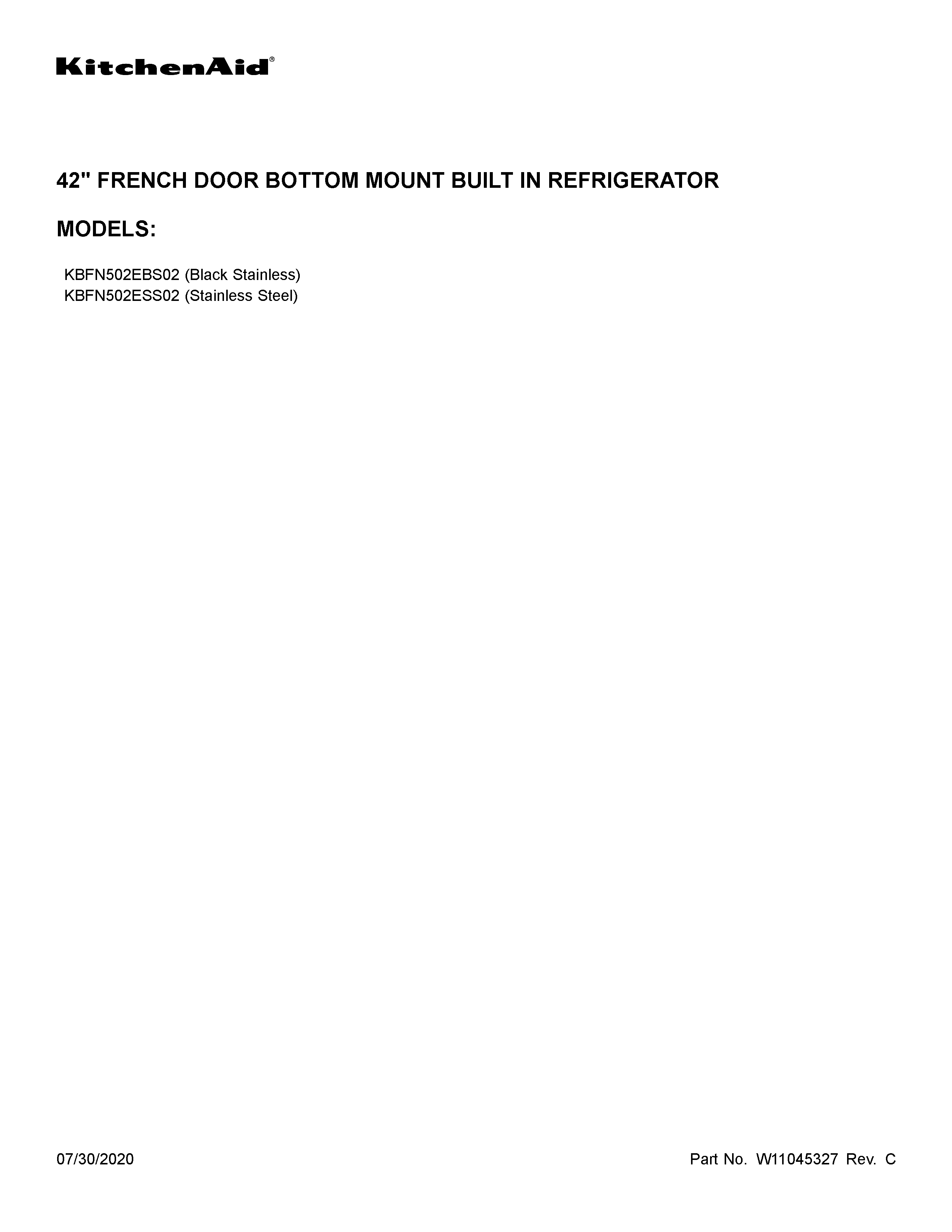KitchenAid KBFN502ESS02 cover sheet diagram