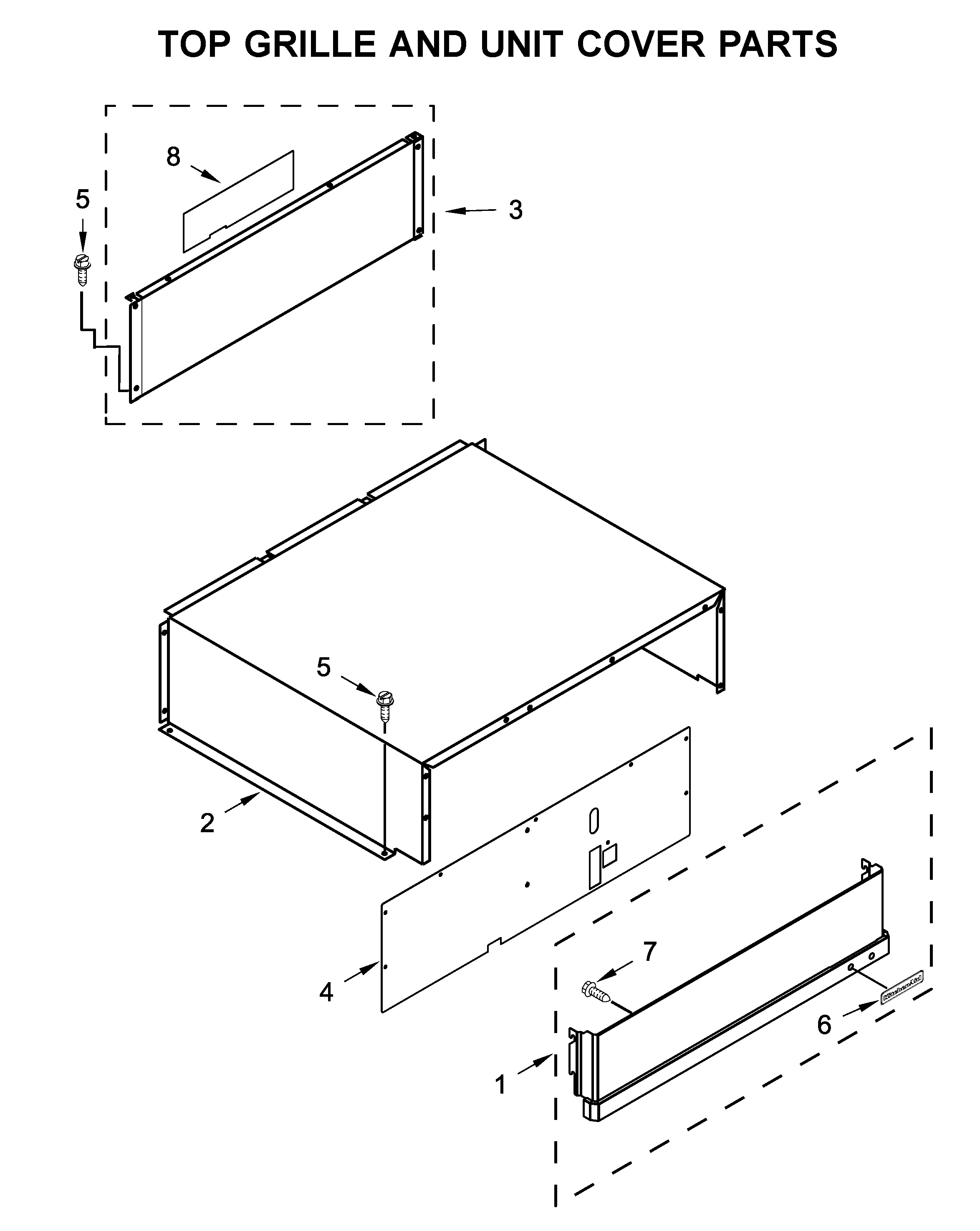 KitchenAid KBFN502ESS02 top grille and unit cover parts diagram