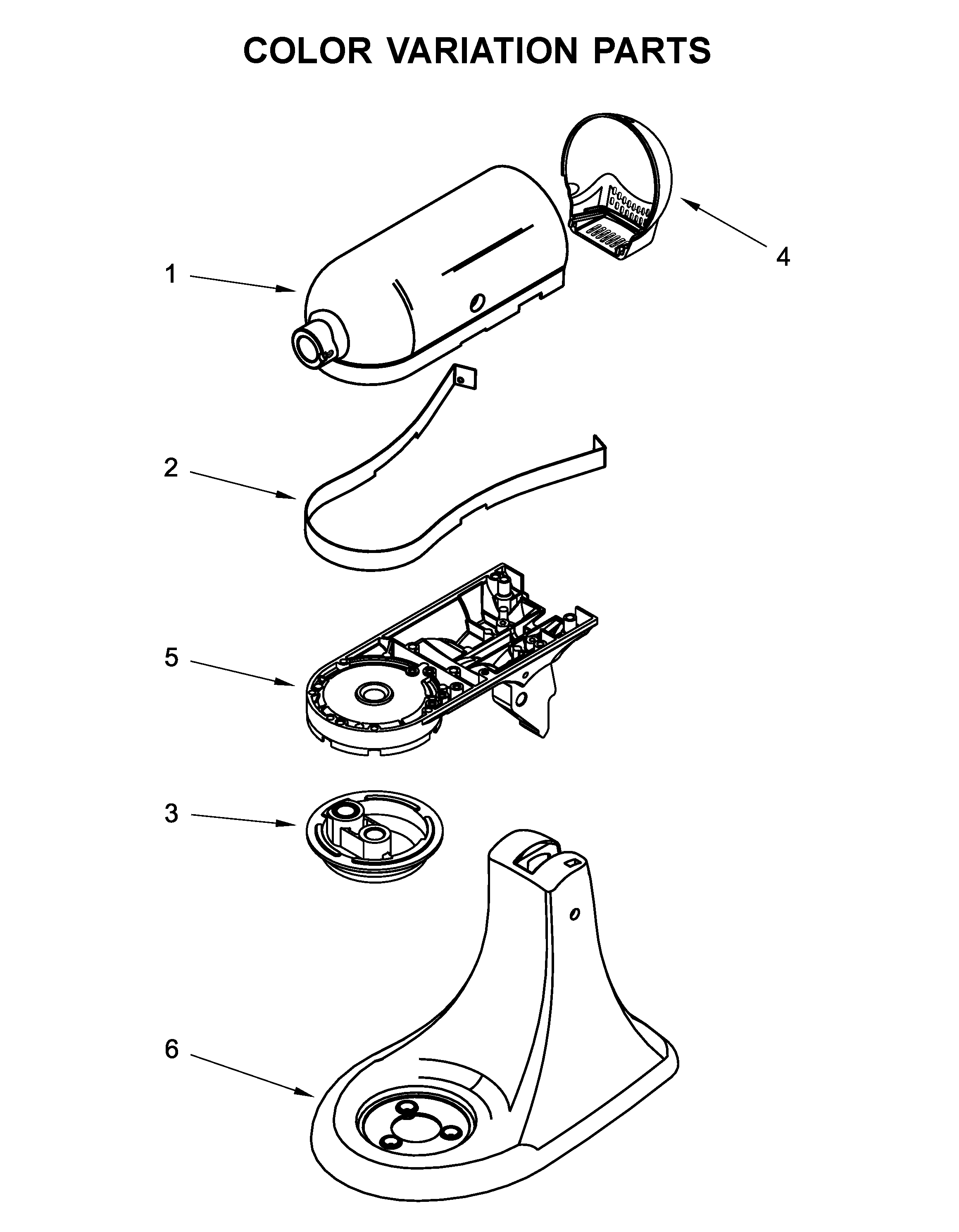 KitchenAid 5KSM95PSECU4 color variation parts diagram
