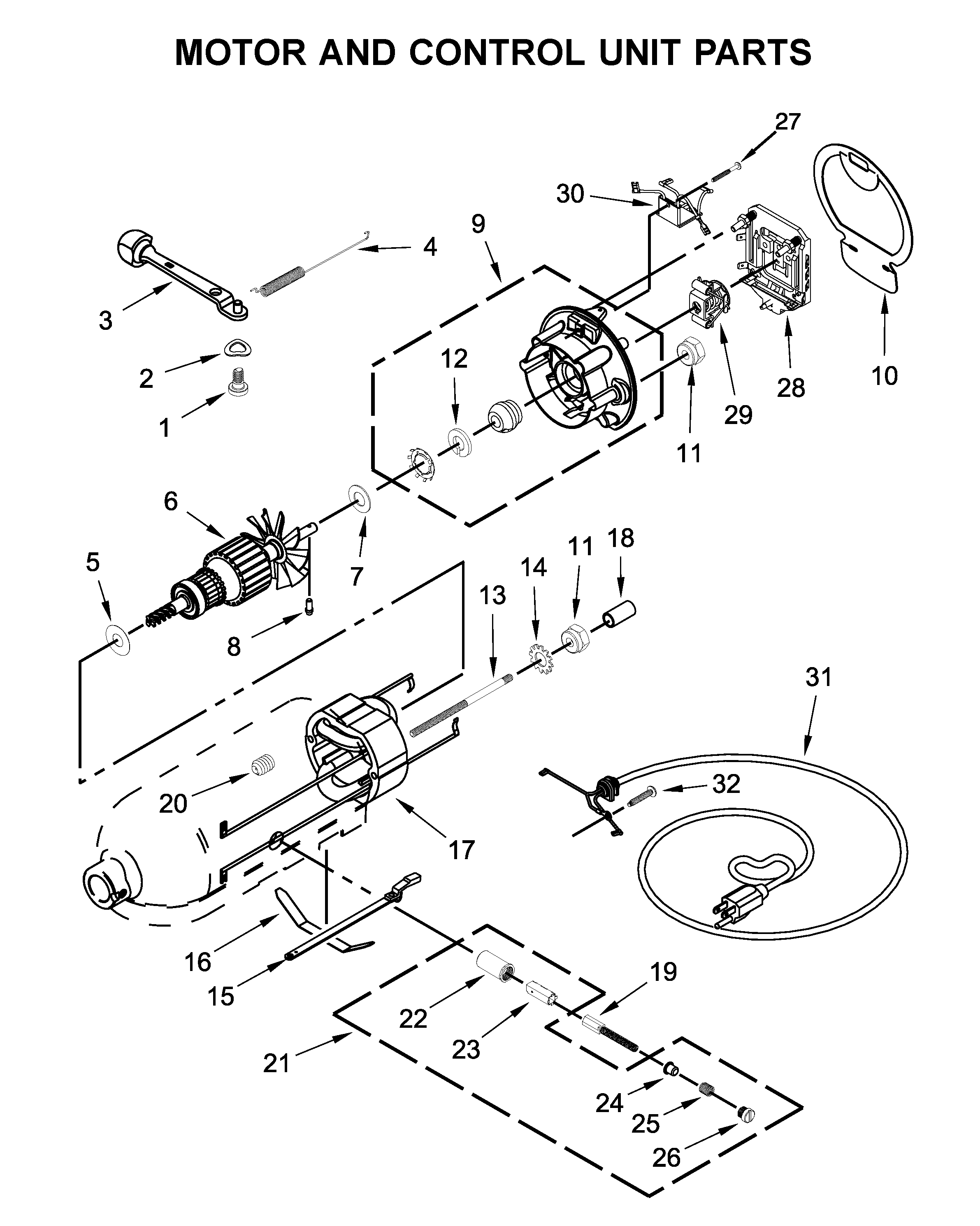 KitchenAid 5KSM95PSECU4 motor and control unit parts diagram