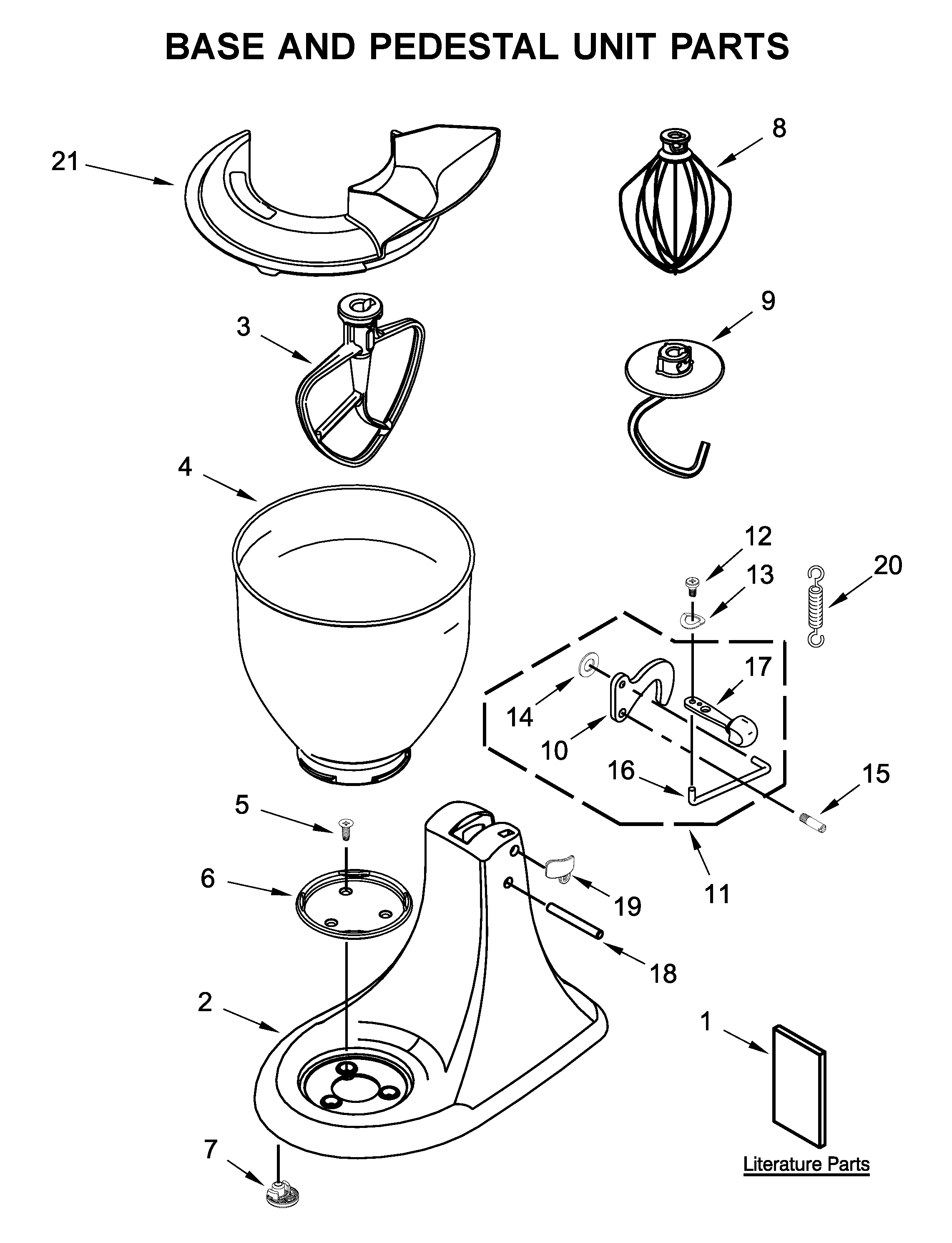 KitchenAid 5KSM95PSECU4 base and pedestal unit parts diagram