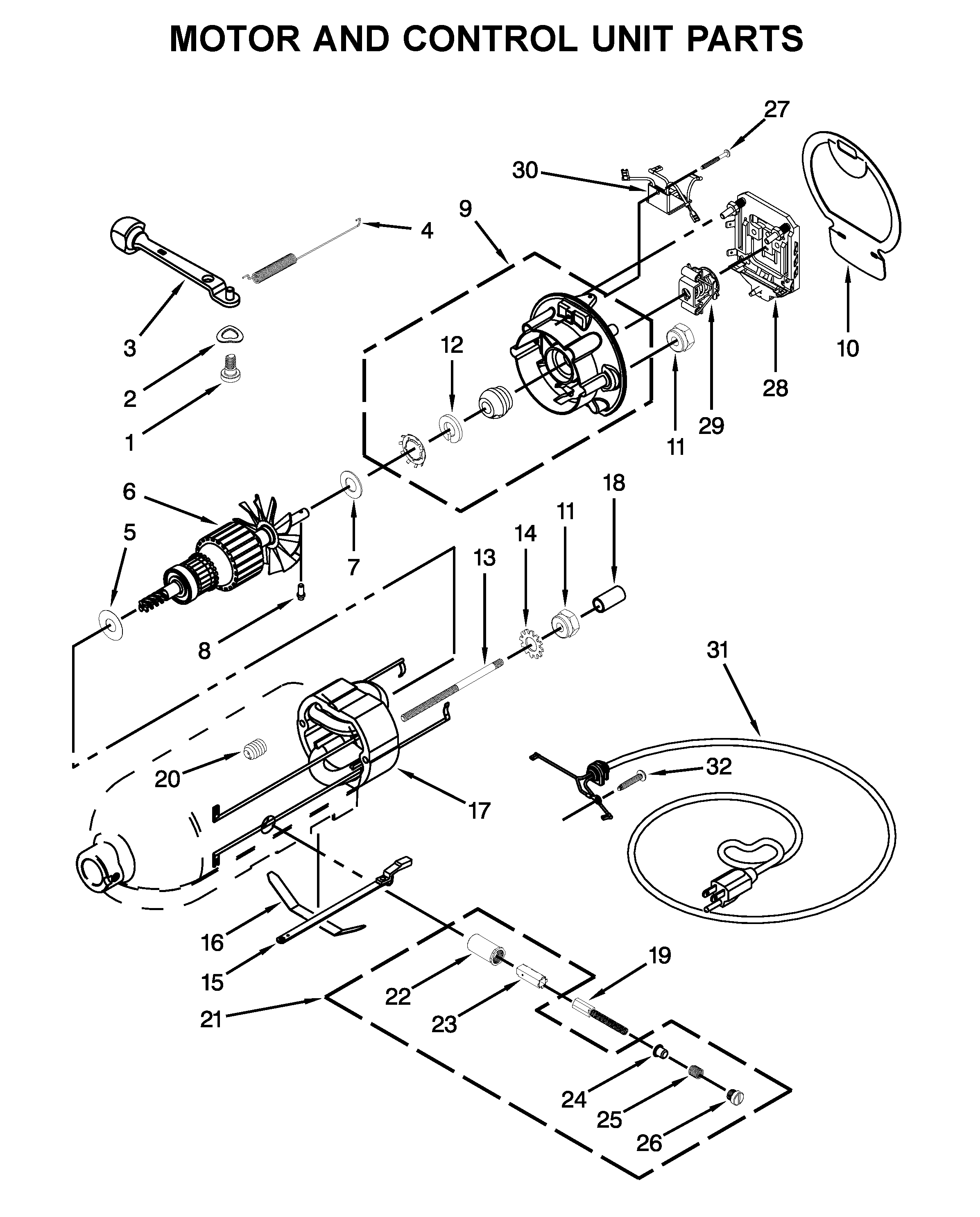 KitchenAid 5KSM125EOB4 motor and control unit parts diagram