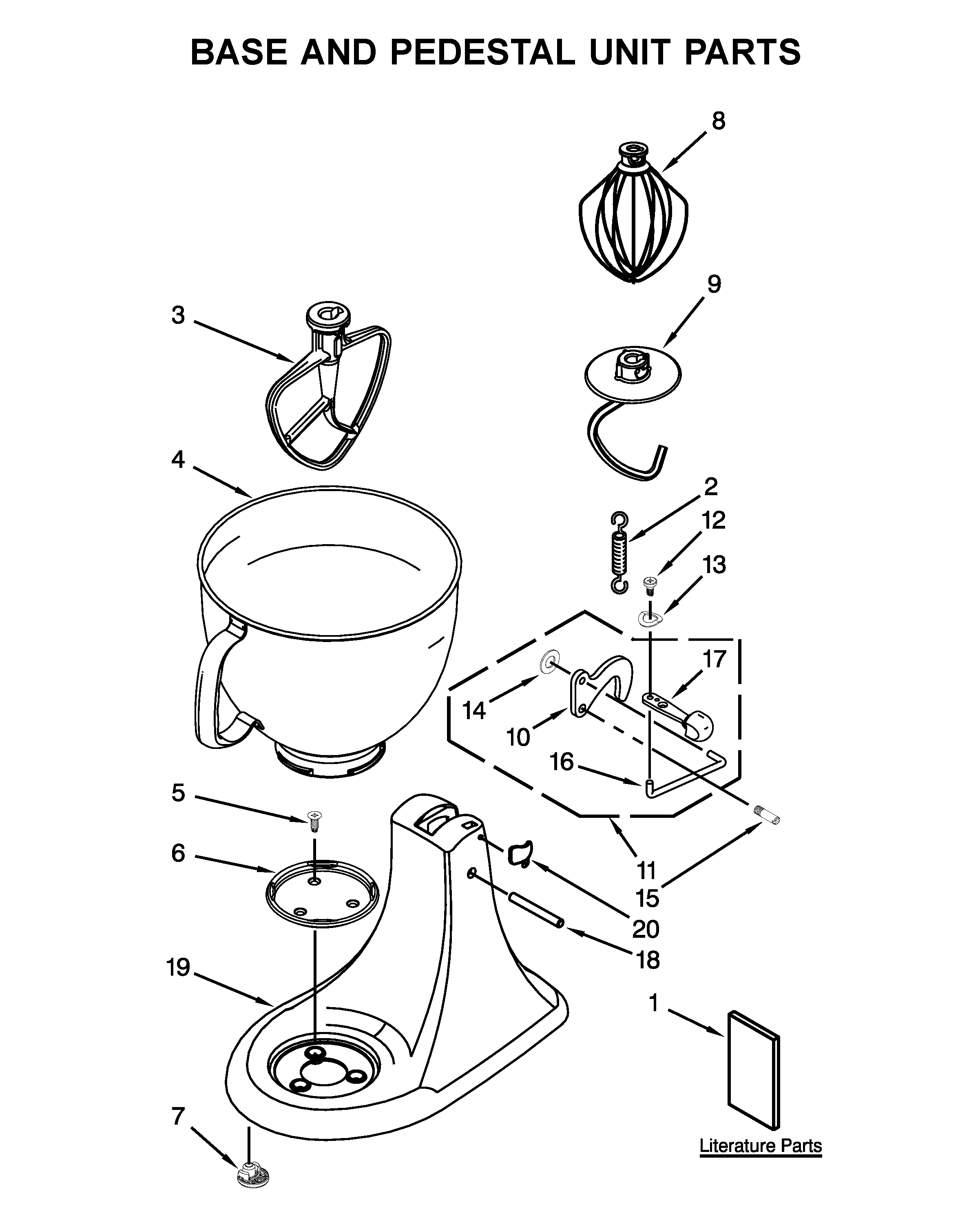 KitchenAid 5KSM125EOB4 base and pedestal unit parts diagram